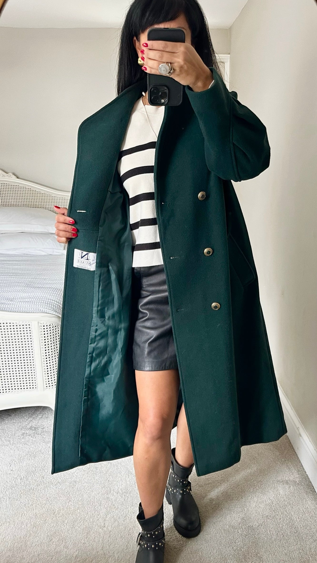 Nuage bottle green wool cashmere blend maxi coat large UK 12-14 vgc