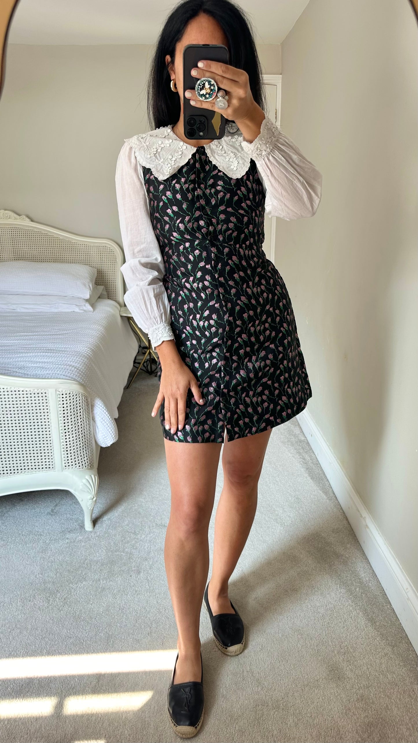 & other stories black pink oversized collar mini dress medium large UK 10 12 vgc