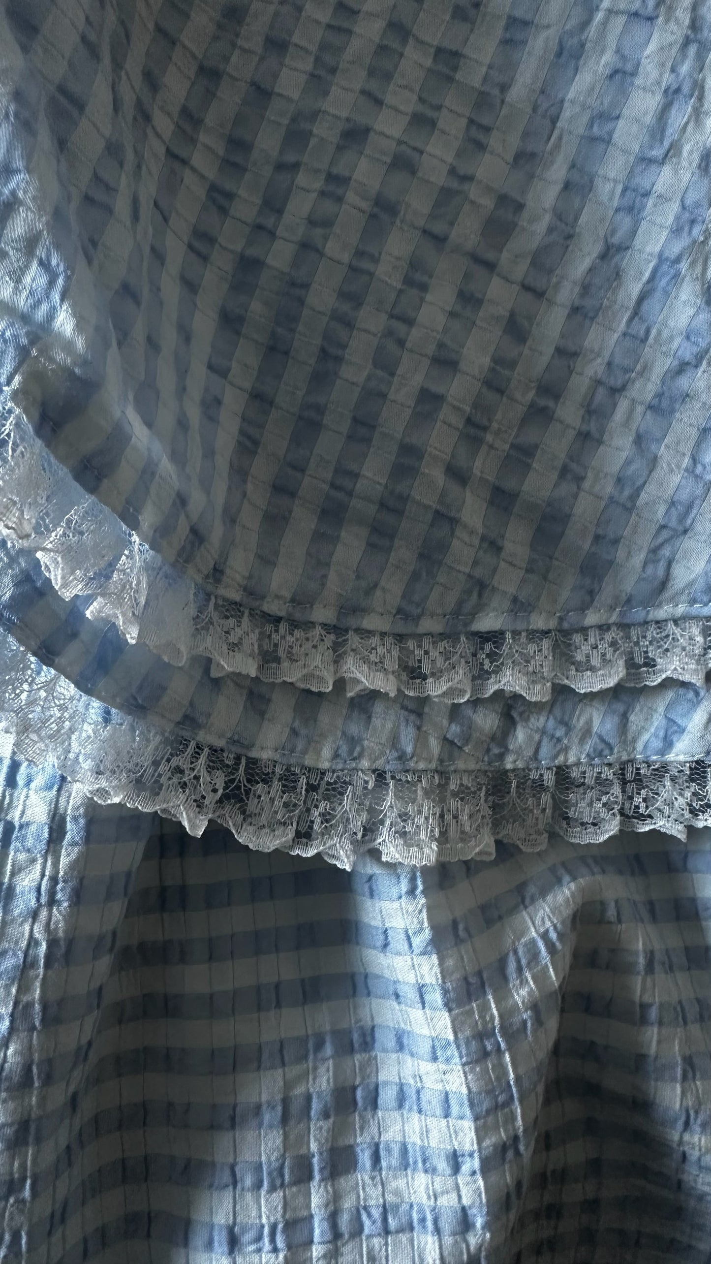 Sister jane light blue check frill sleeve mini dress small UK 10 vgc
