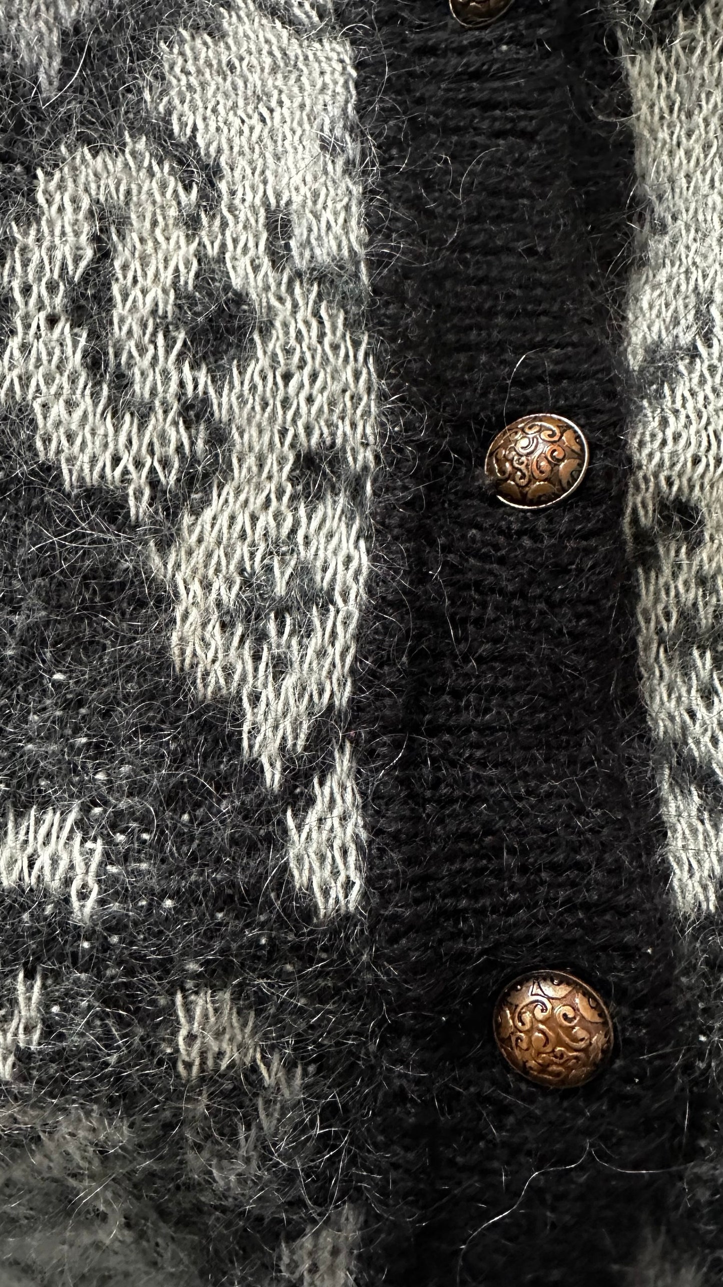 Pitlochry black grey monochrome vintage mohair blend button up cardigan small medium SM 8-10