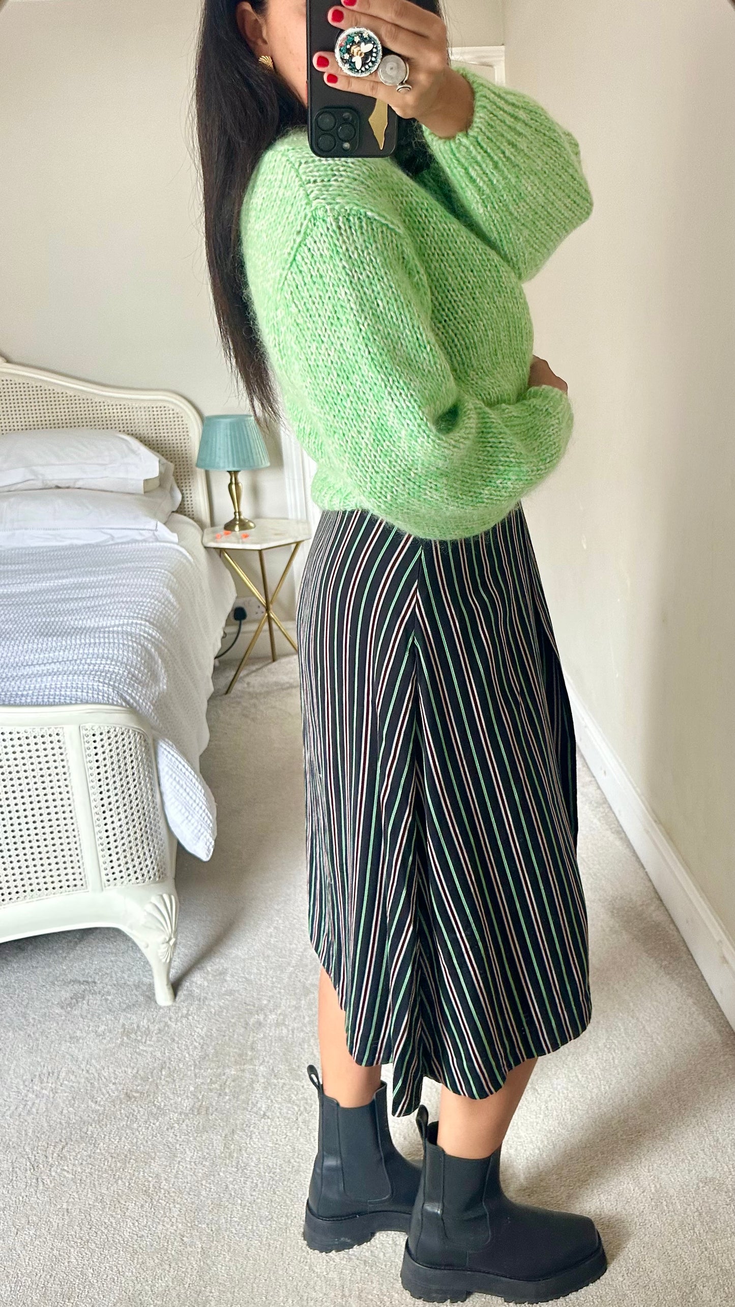 & other stories black green red stripe midi long skirt small UK 8 vgc w25