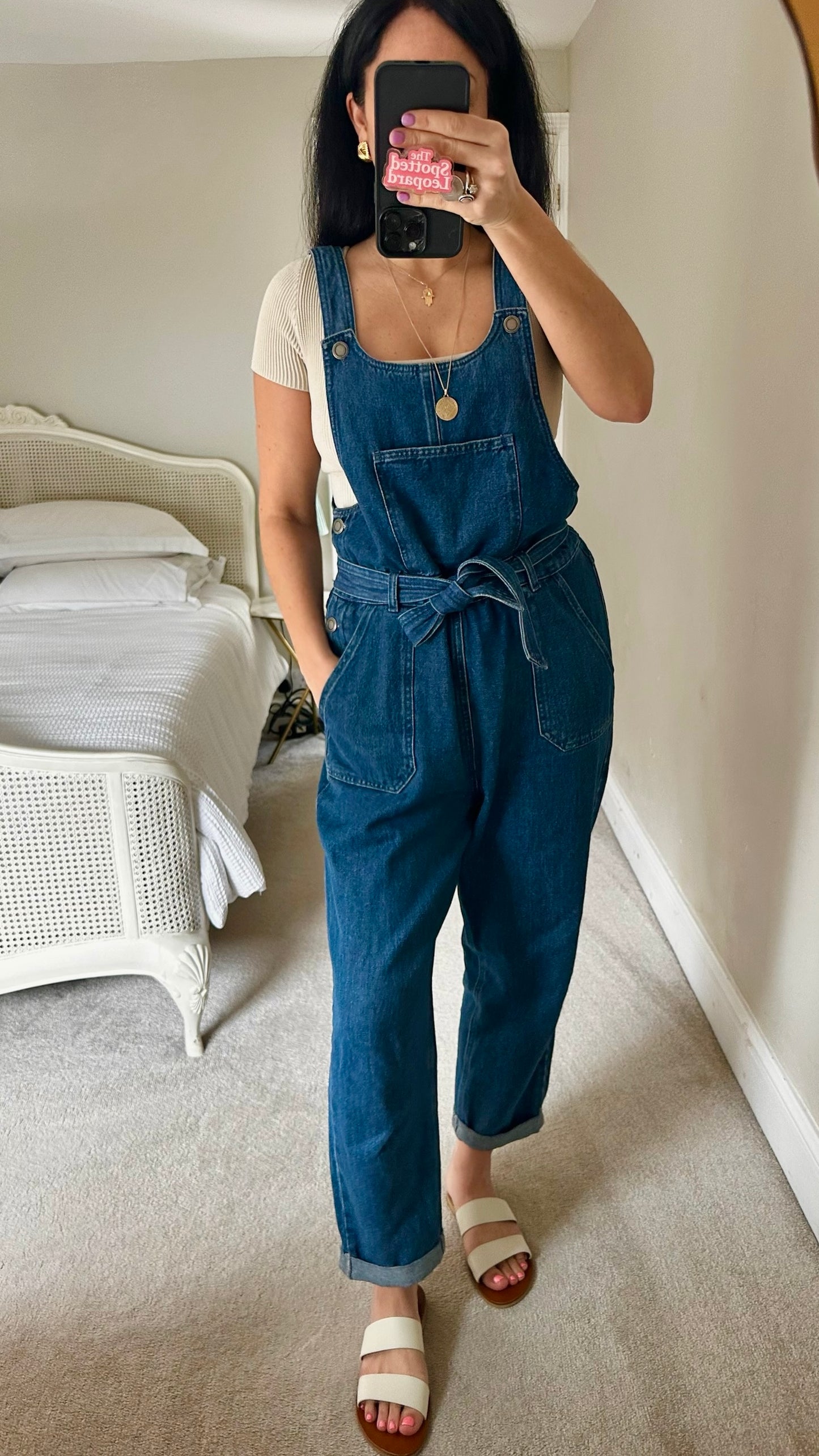 Oliver bonas navy blue denim dungarees jumpsuit trouser suit medium UK 8 12 vgc