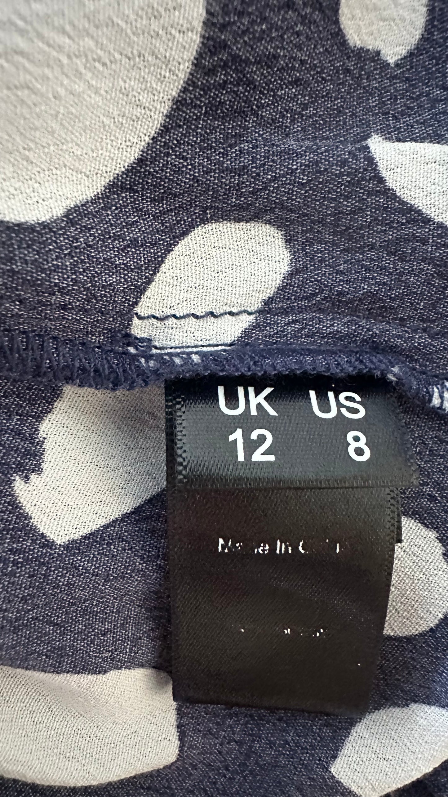 KITRI navy blue polka dot shirred bust midi event dress medium UK 12 vgc