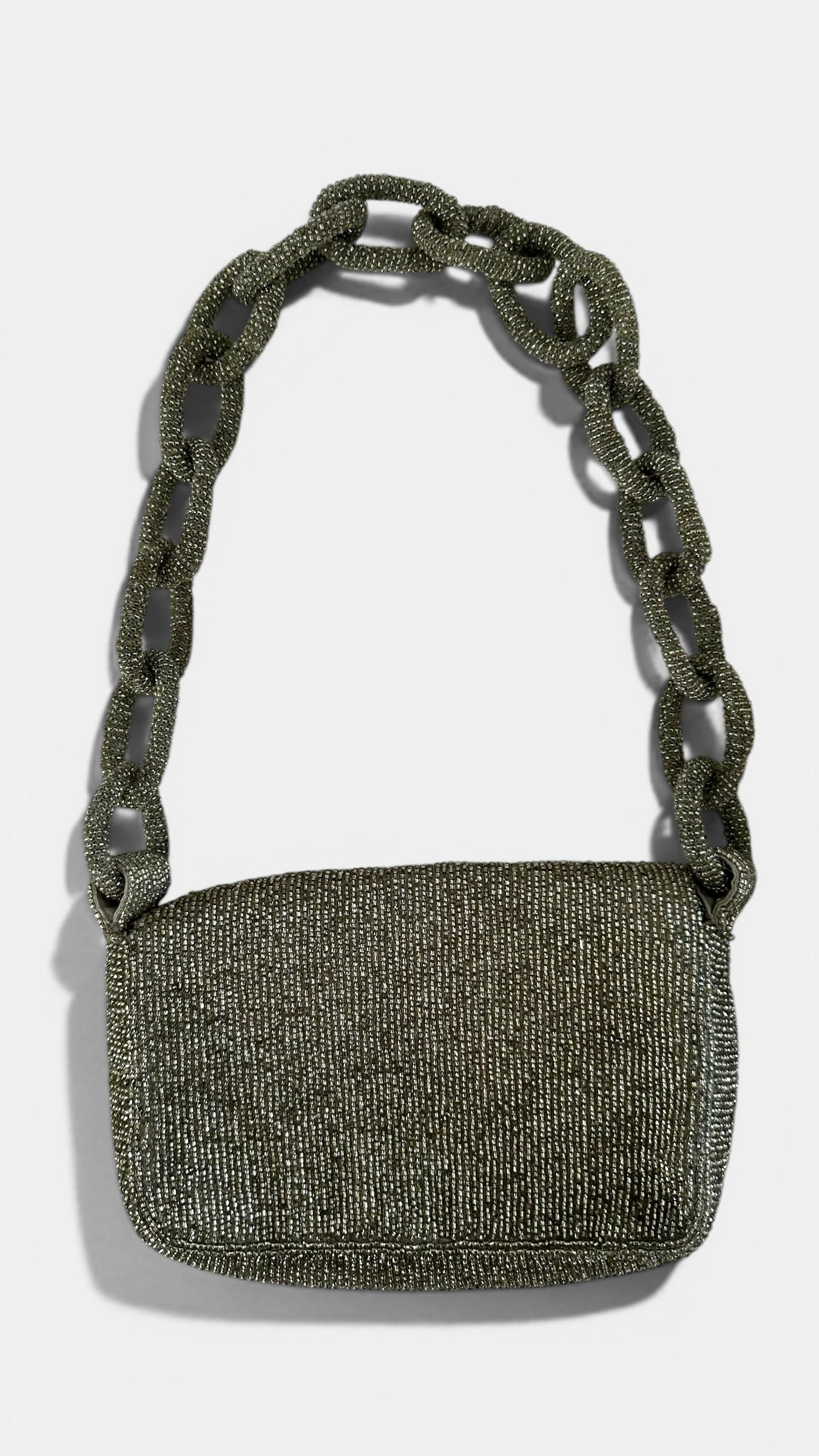 Anthropologie silver beaded chain handbag bag small event wedding guest