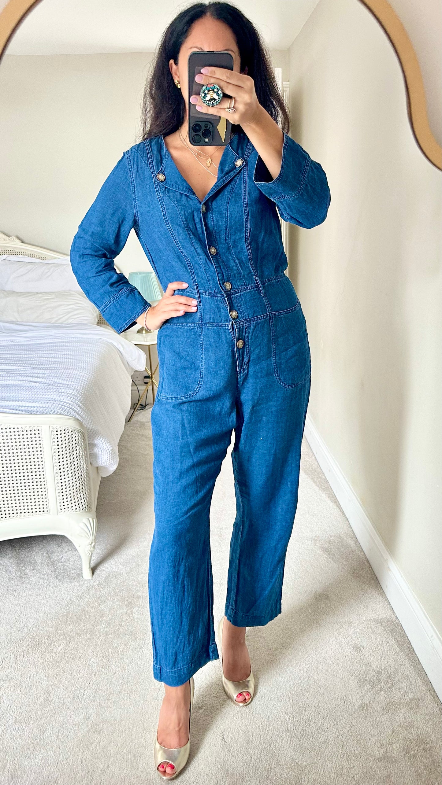 & other stories dark blue navy linen blend jumpsuit boilersuit medium UK 10-12 vgc