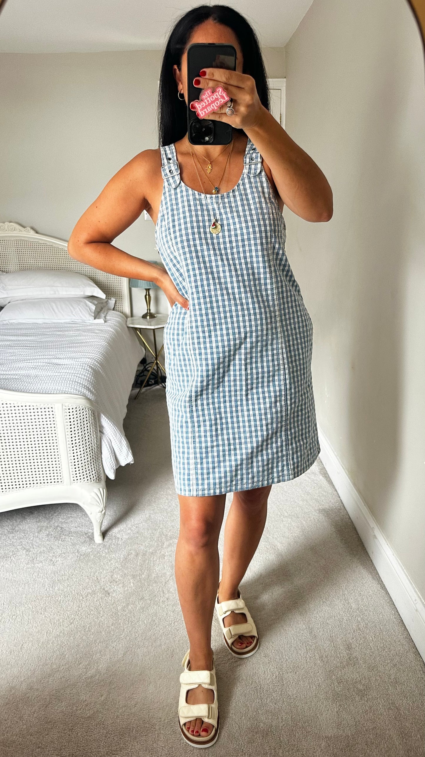 Levis light blue white gingham vintage dungaree dress medium UK 12 vgc