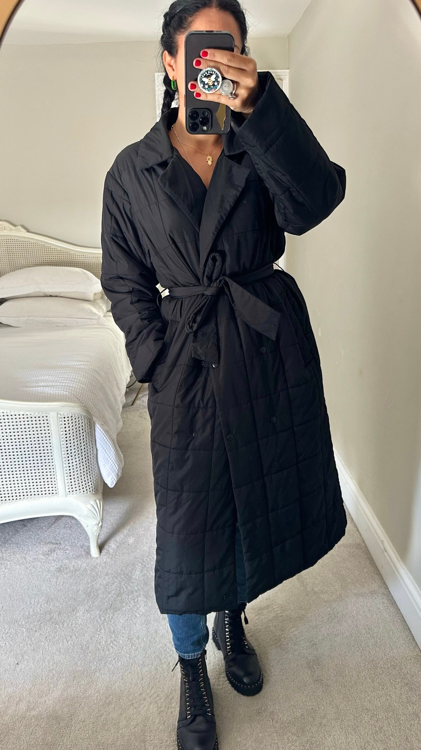 Selected femme @ Anthropologie black quilted puffer jacket long line coat large UK 12-14 vgc w25