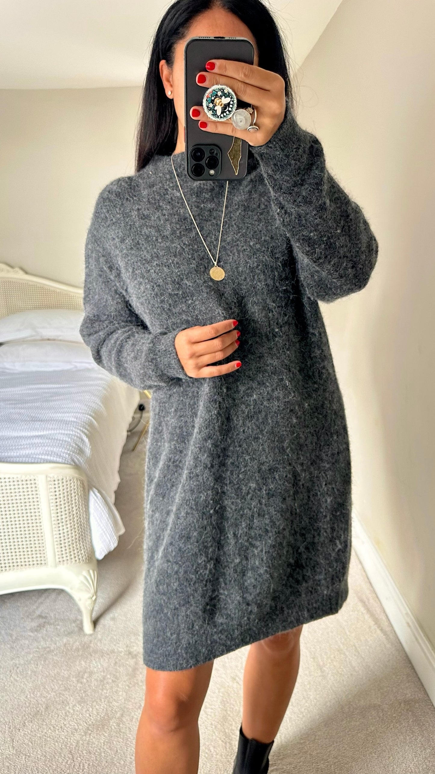 Hush grey charcoal alpaca wool knitted jumper dress extra large UK 14 vgc w25