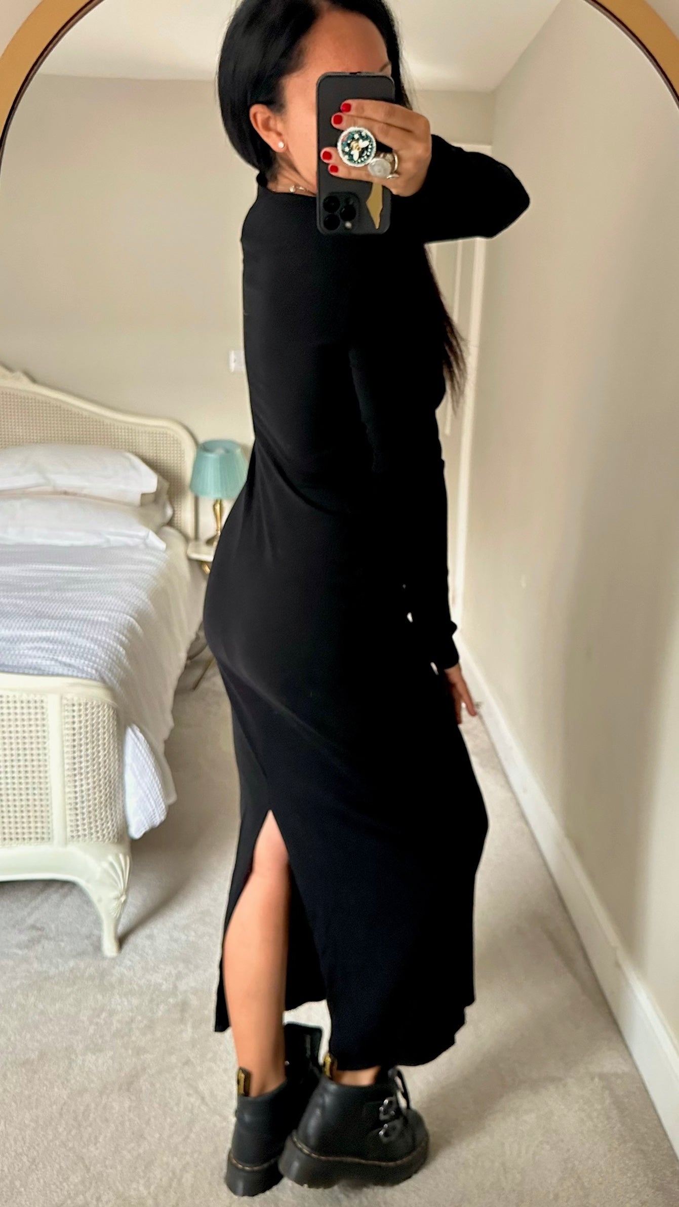 Reformation black ribbed maxi knitted dress large UK 12-14 vgc w25