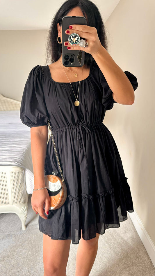 & other stories black mid length cotton capsule dress small medium UK 10 12 vgc