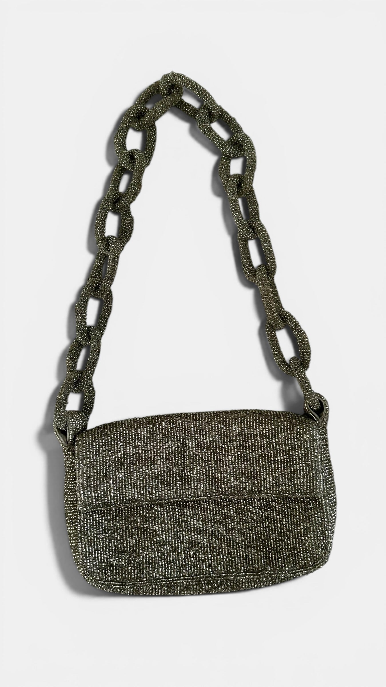 Anthropologie silver beaded chain handbag bag small event wedding guest