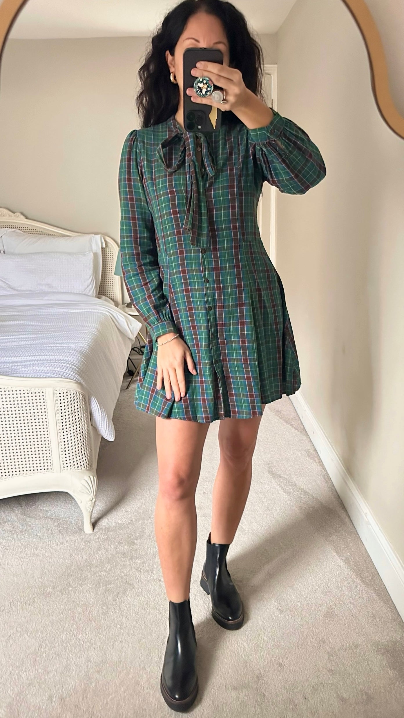 Zara green red gingham skater mini dress medium M UK 10 vgc