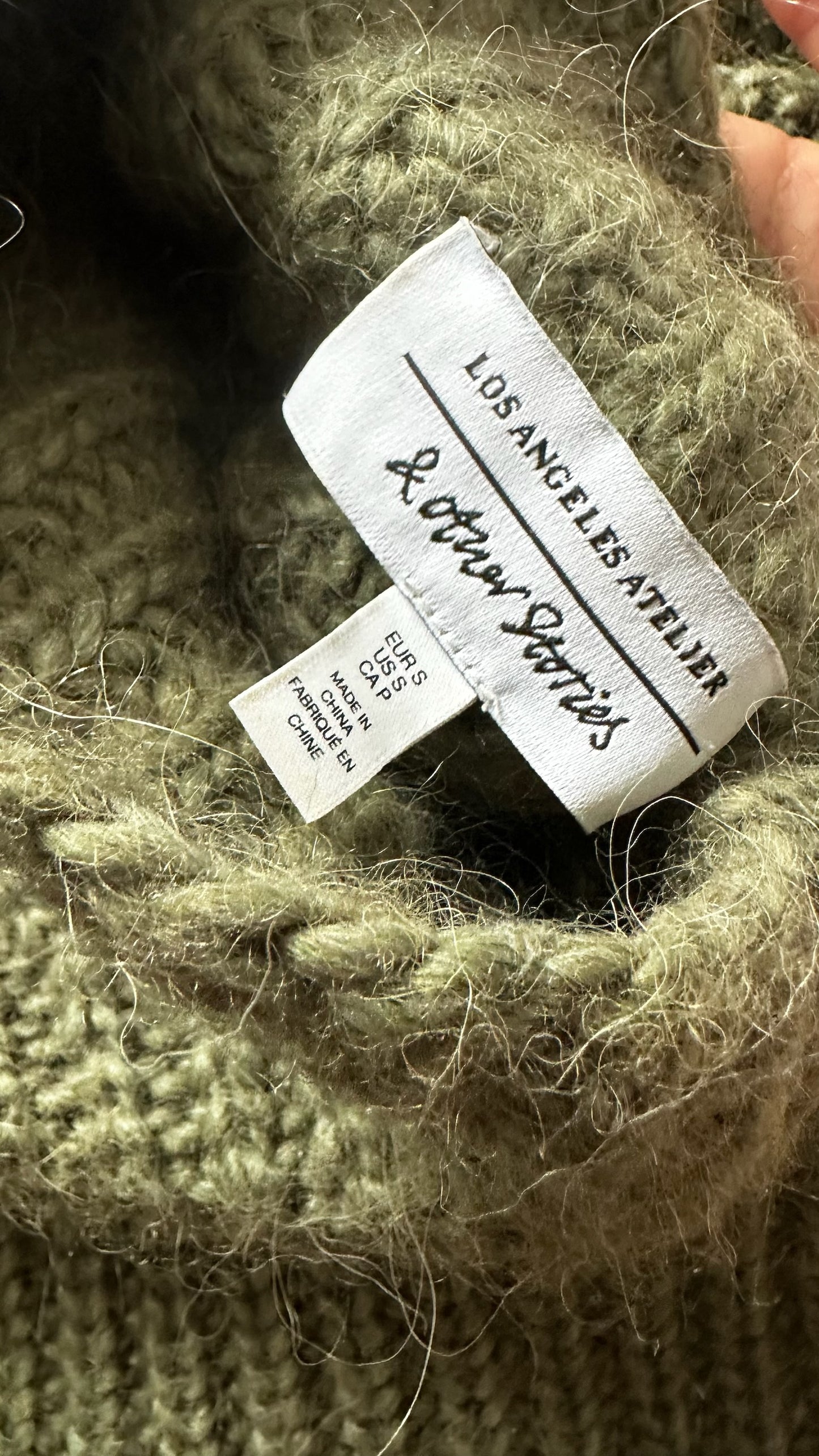 & other stories khaki olive green alpaca wool blend knitted jumper small medium UK 10 vgc XMS25