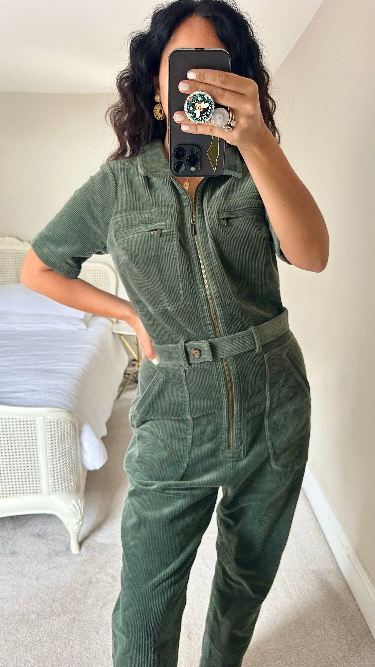& other stories olive khaki green corduroy jumpsuit boiler suit playsuit extra large UK 12-14 vgc