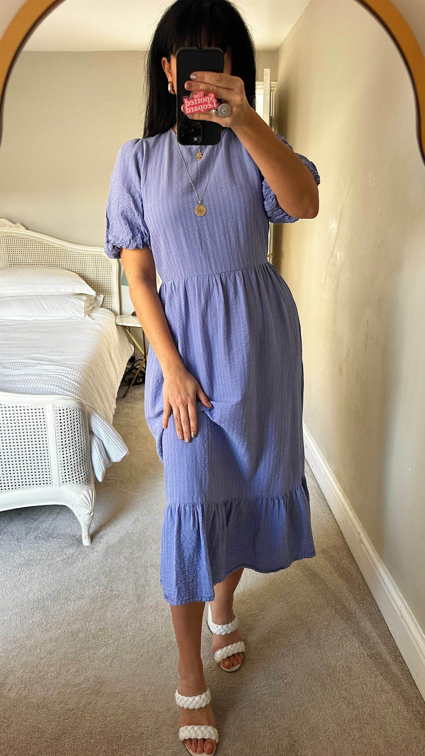 Nobody’s Child light blue lilac stripe backless midi dress medium UK 12 14 vgc