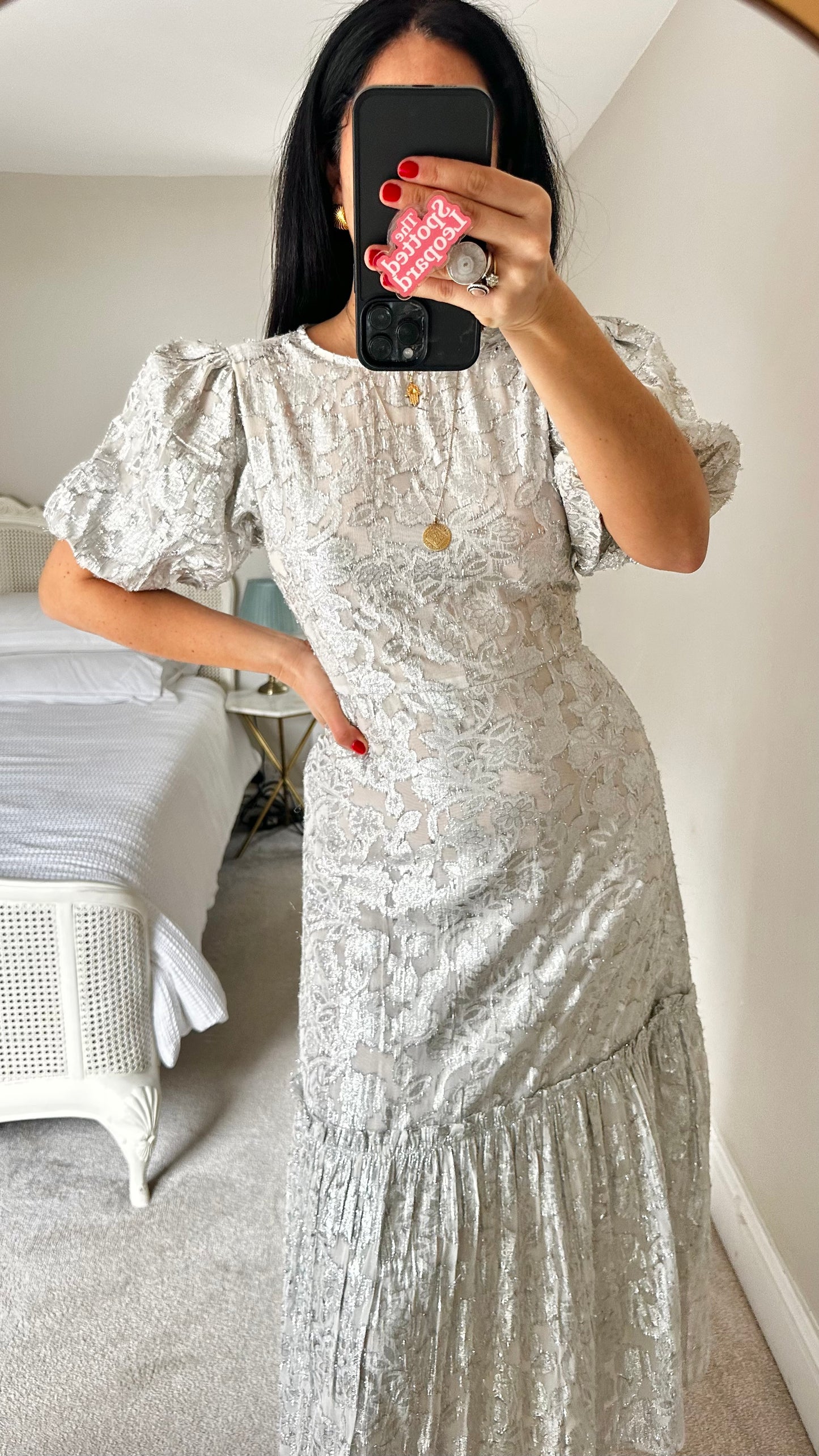 Warehouse silver metallic maxi long dress small UK 10 vgc even wedding