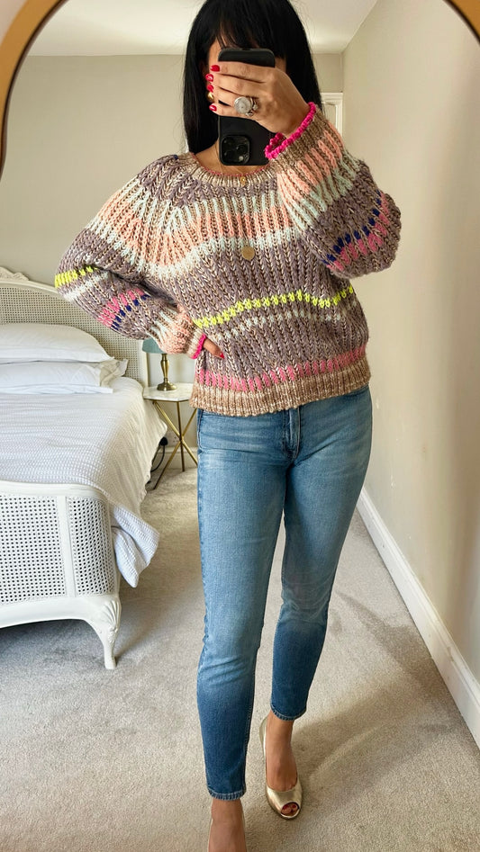 Anthropologie multi colour chunky knitted jumper small UK 8-10 vgc