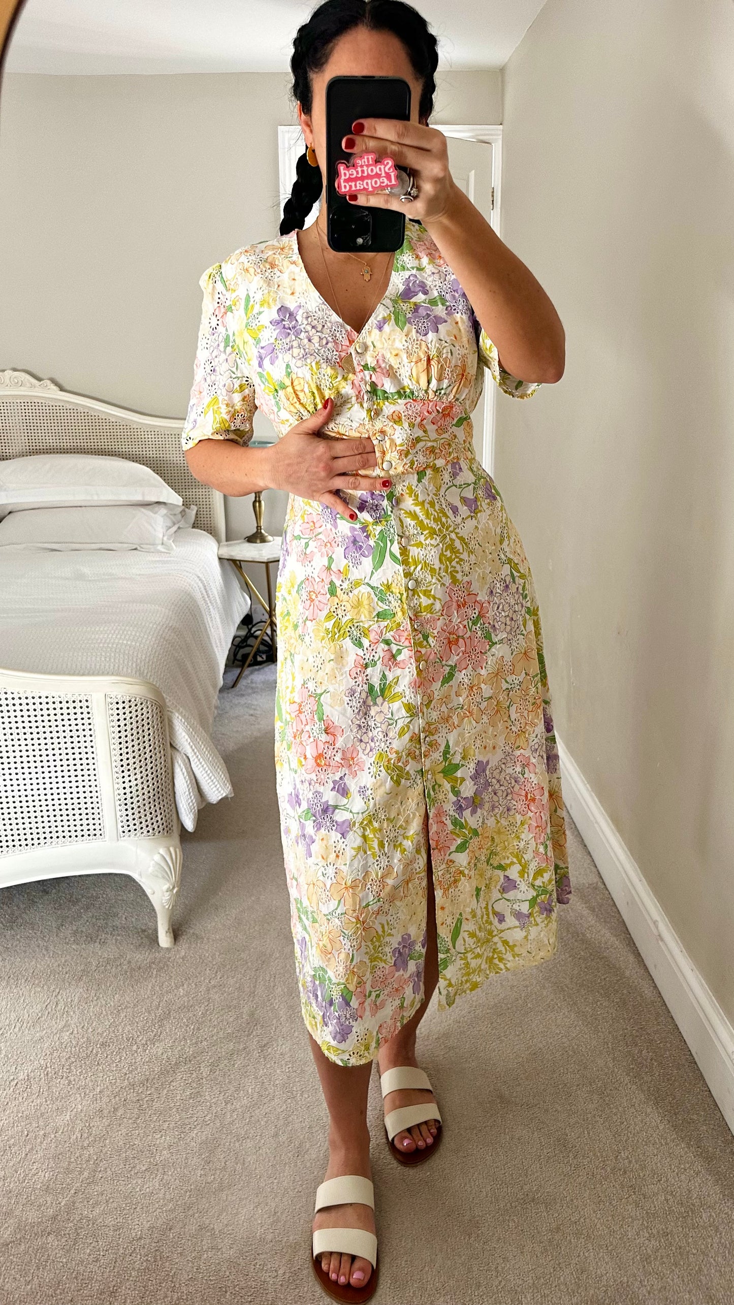 Nobody’s Child pink lilac yellow button up holiday sun dress medium UK 14 vgc