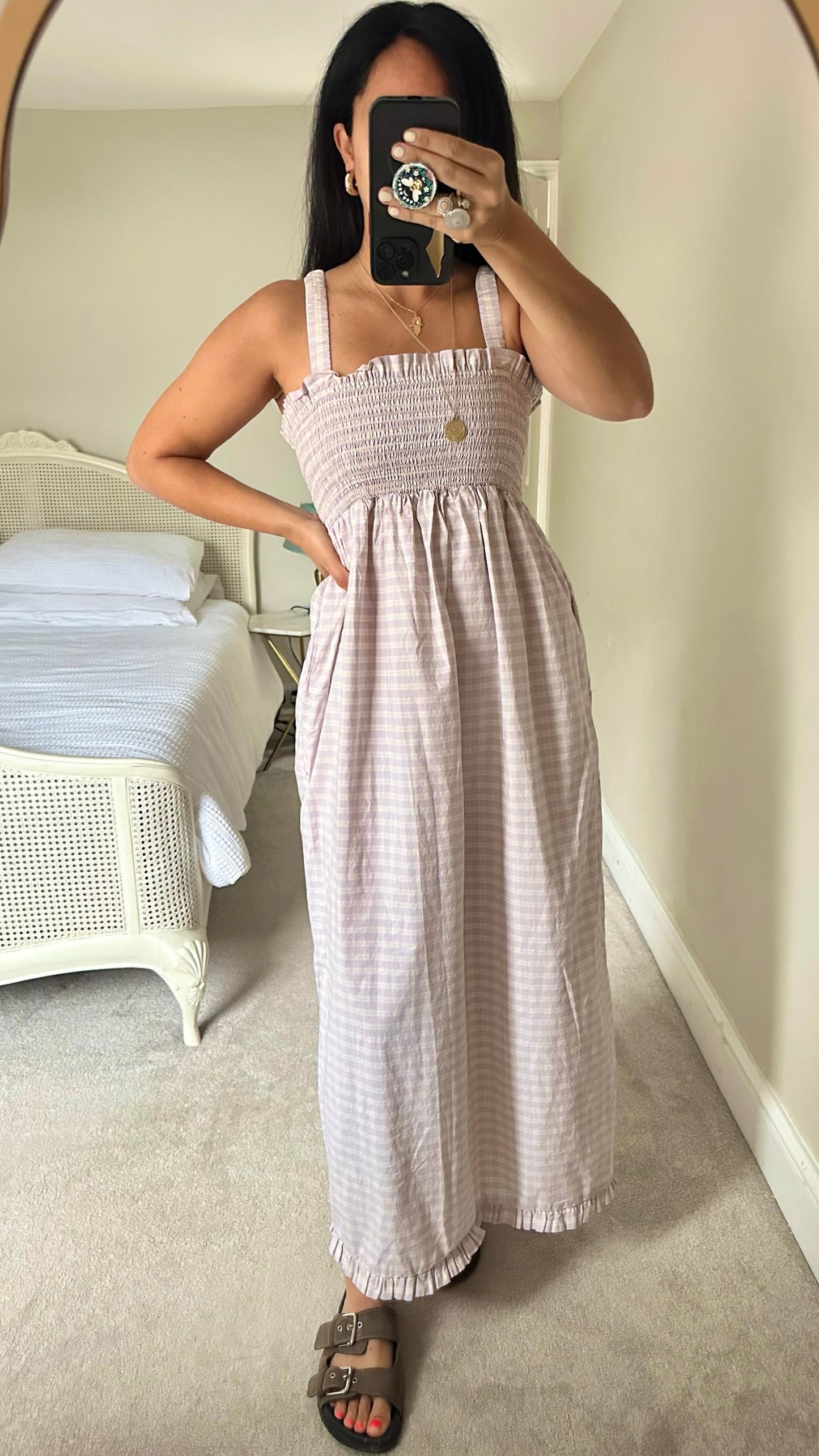 Levi’s lilac cream shirred bust maxi dress holiday small UK 8-10 as new condition