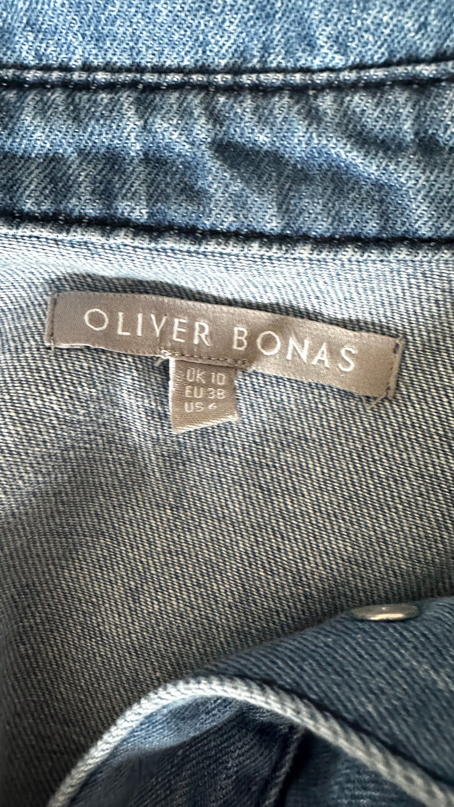 Oliver Bonas blue denim jeans button up shirt dress casual small UK 10 vgc