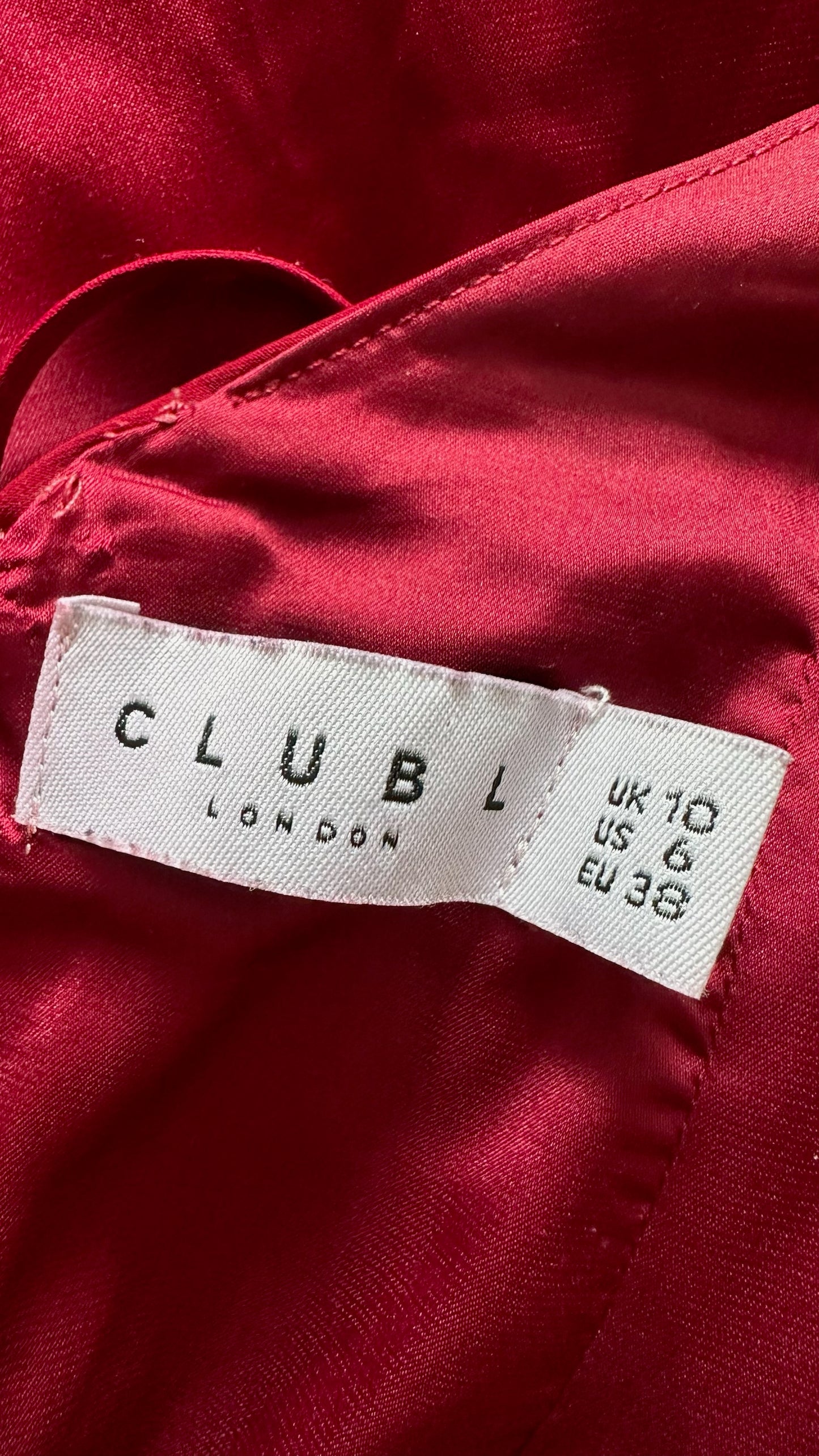 Club L burgundy ruffle v neck side split maxi event dress medium UK 10 vgc XMS25