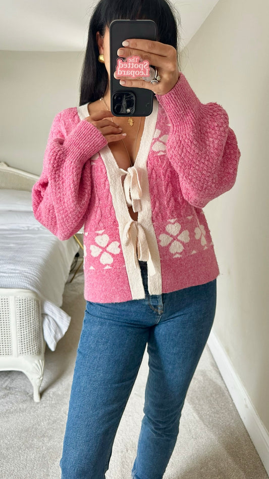 Nobody's child candy pink knitted cardigan medium UK 10-12 vgc