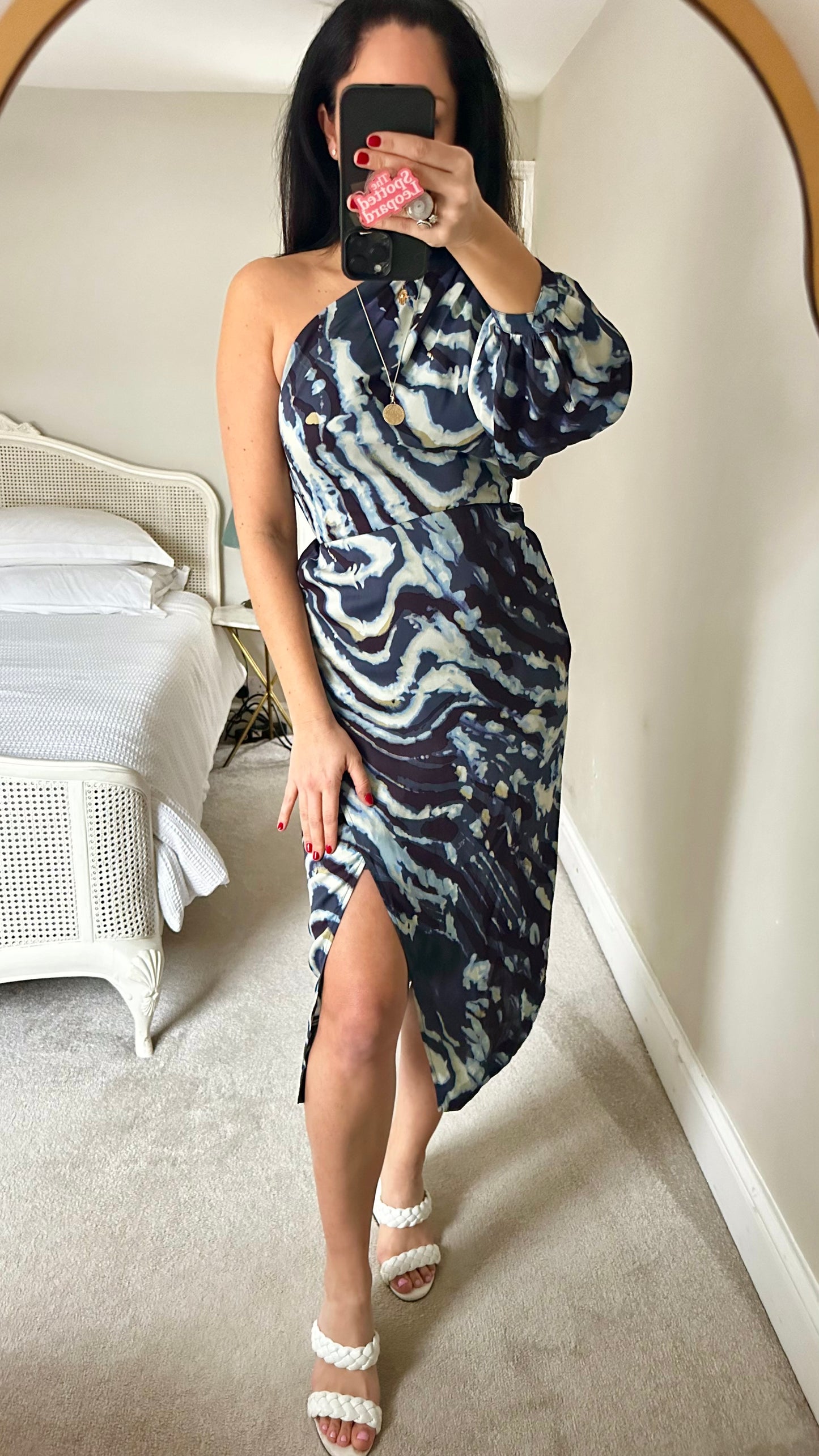 & other stories navy blue petrol swirl midi side split event occasion dress small UK 8 new bnwt