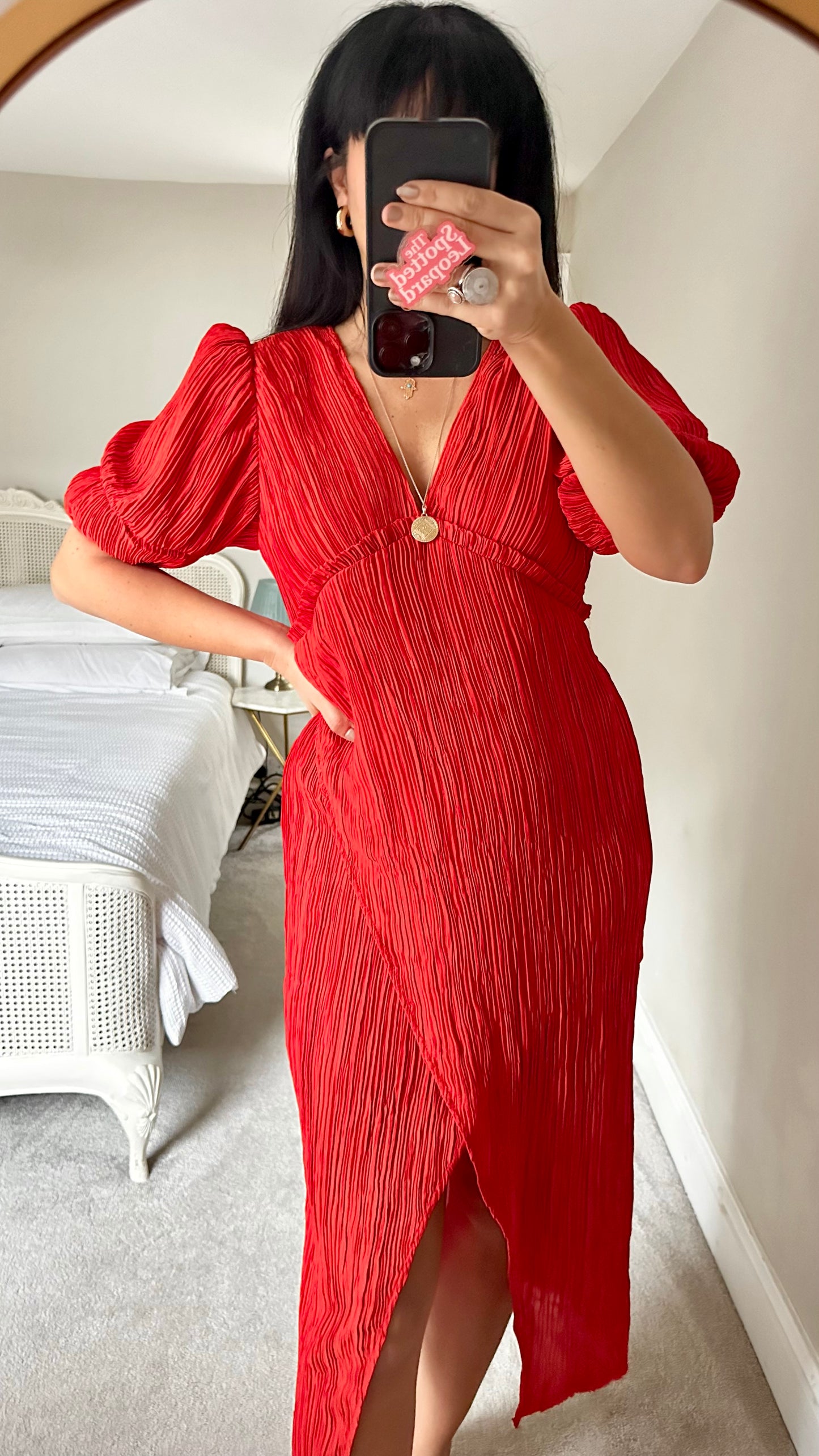 Anthropologie coral red plissé midi event wedding guest dress small UK 6-8-10 new bnwt