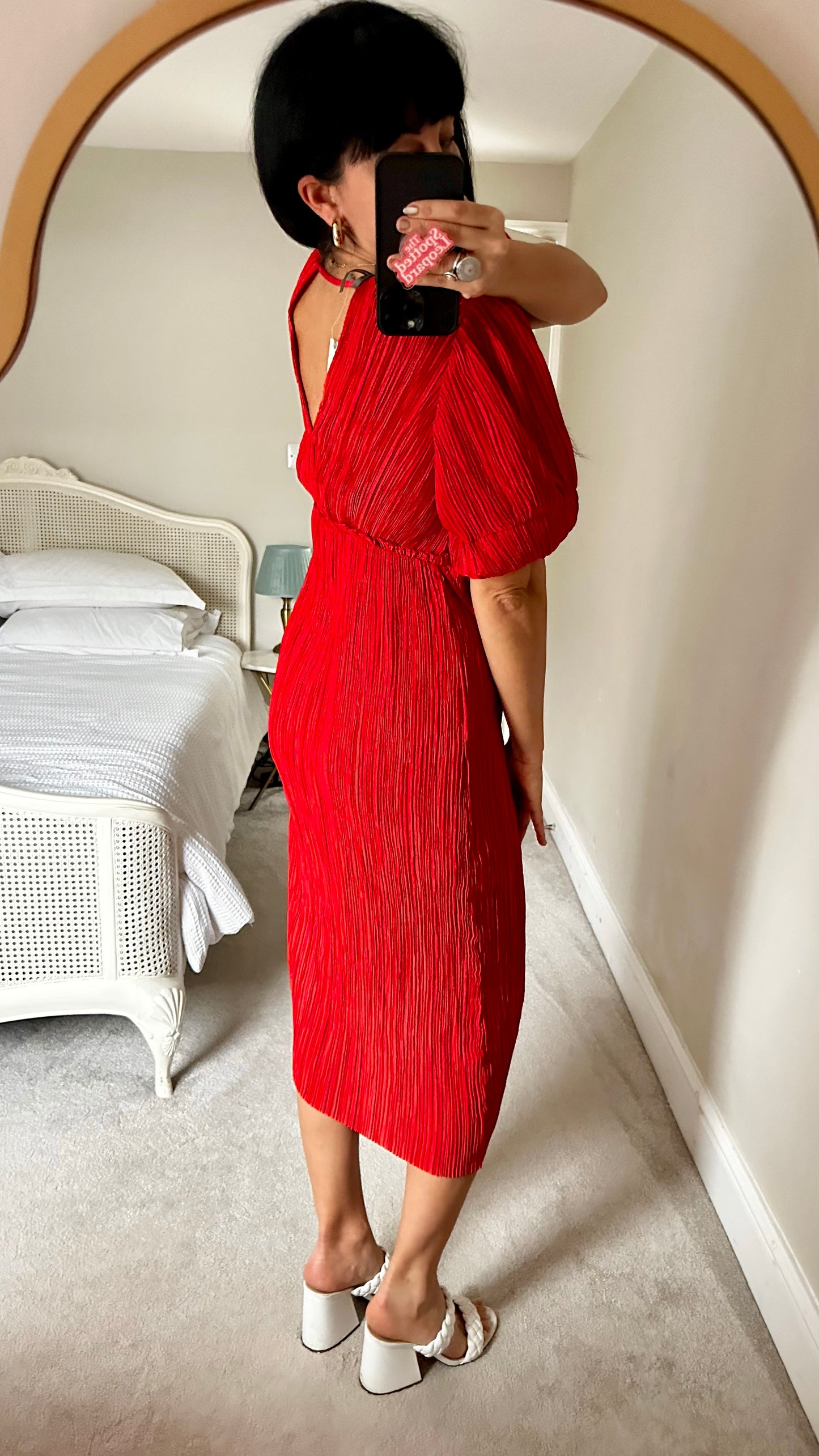 Anthropologie coral red plissé midi event wedding guest dress small UK 6-8-10 new bnwt