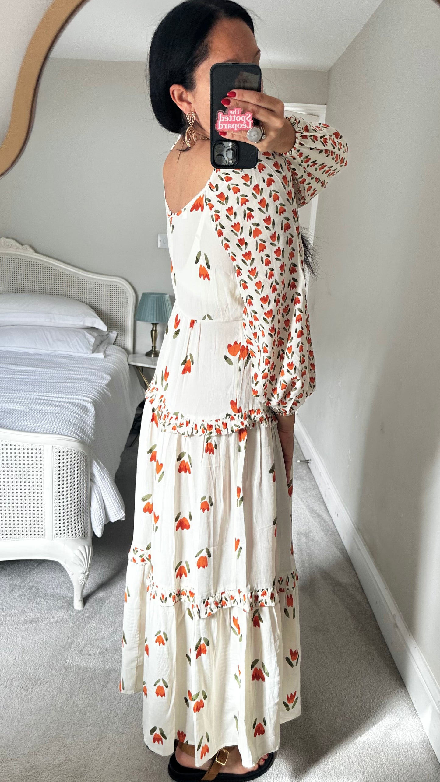 Mint Velvet cream orange apricot maxi long boho event dress medium UK 12 14 vgc