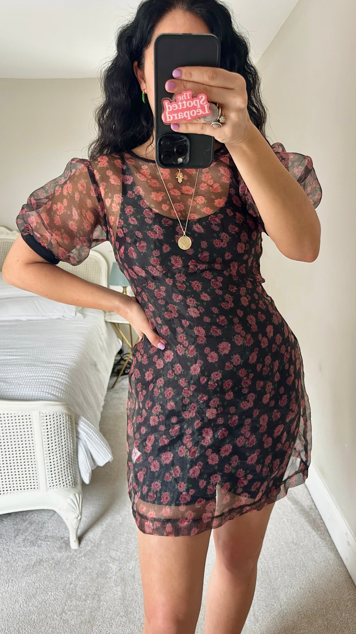Nobodys child black pink rose sheer mini event dress small UK 8 NWT new