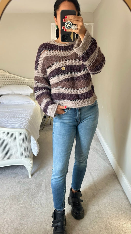 Zara brown beige mocha boho chunky knit jumper medium UK 10 vgc w25