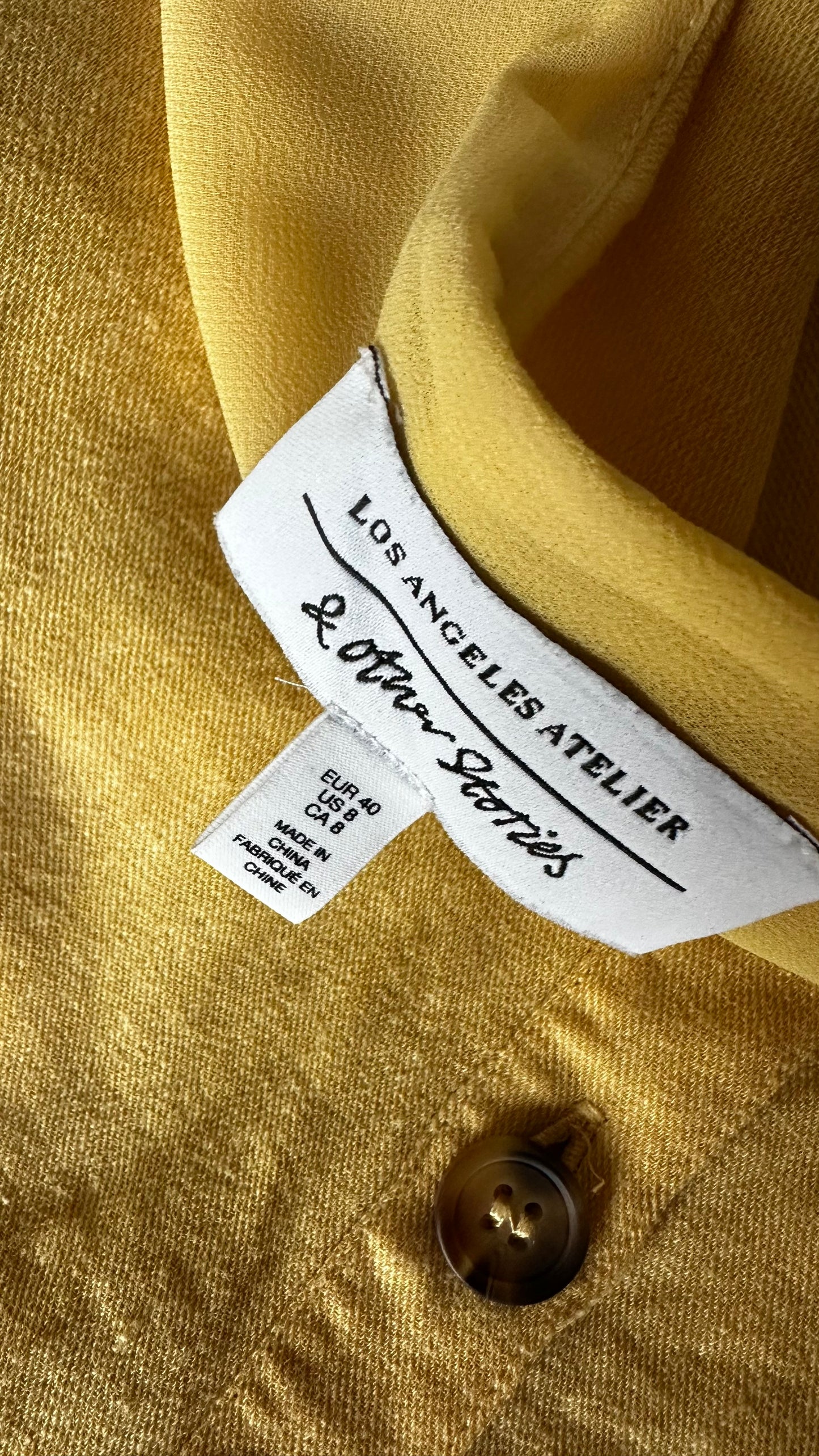 & other stories mustard yellow linen button up dress medium UK 10-12 vgc