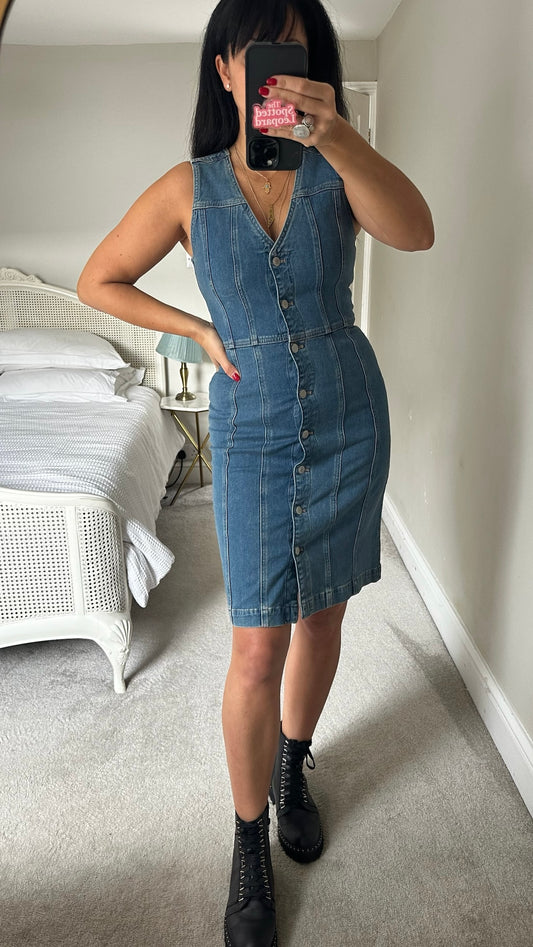 Selected femme @ Anthropologie blue denim button up mini dress small UK 8 vgc
