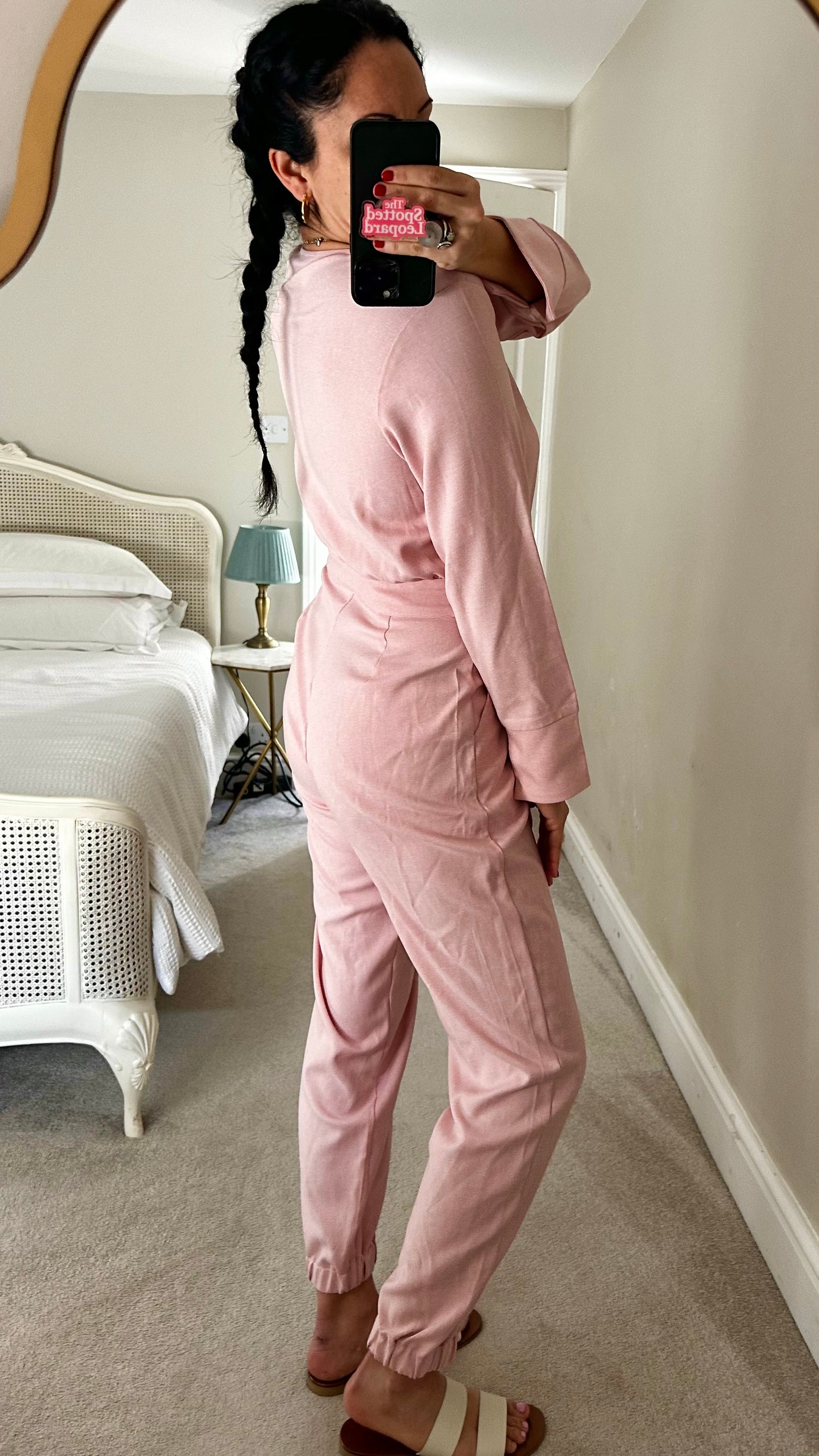 YAS rose soft pink jumpsuit boiler suit medium UK 10-12 vgc holiday