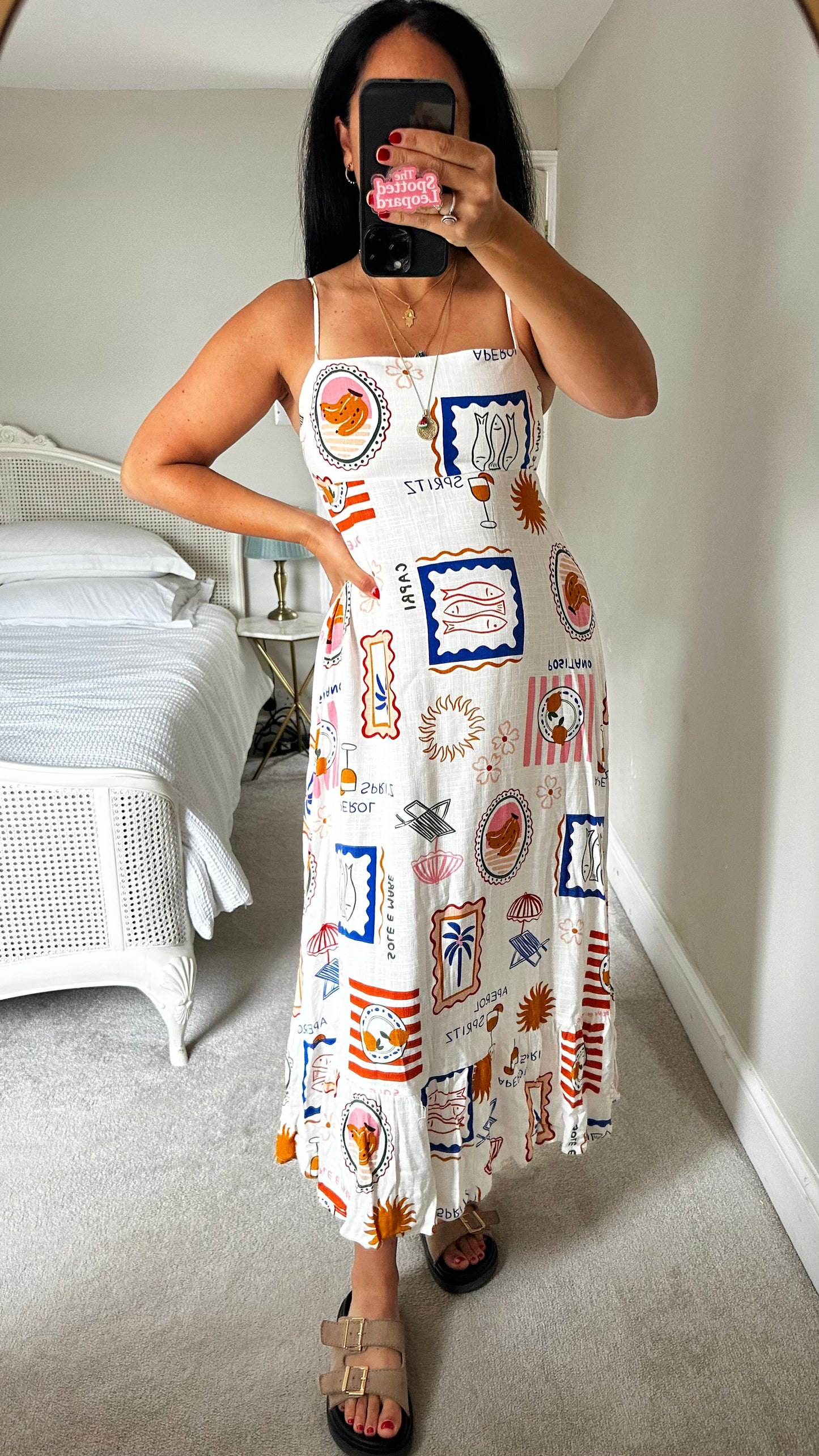 Label of Love white linen maxi dress midi holiday small UK 8-10 Italian fish print