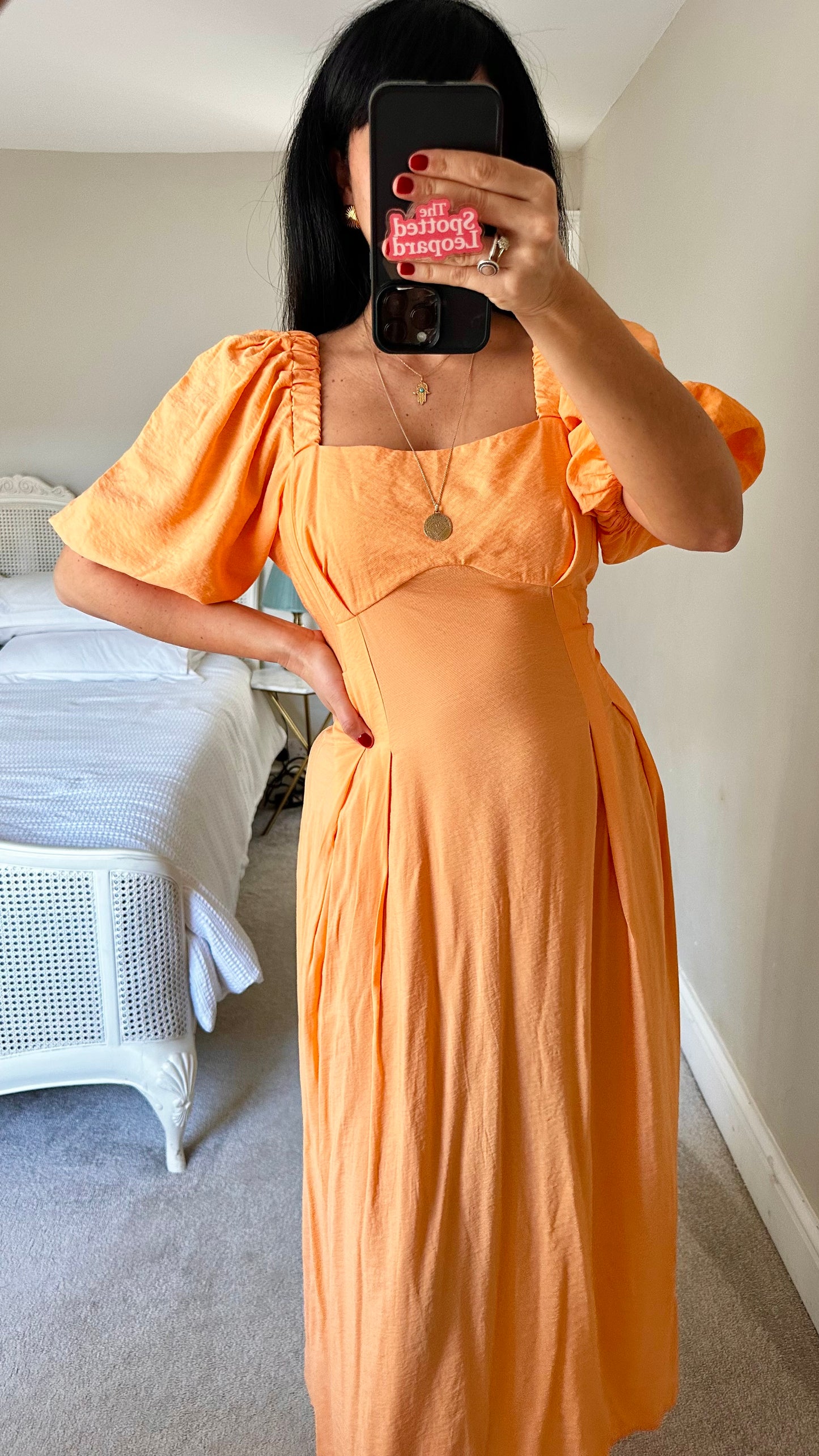 Nobody’s Child soft orange midi long dress small medium UK 8 14 holiday vgc