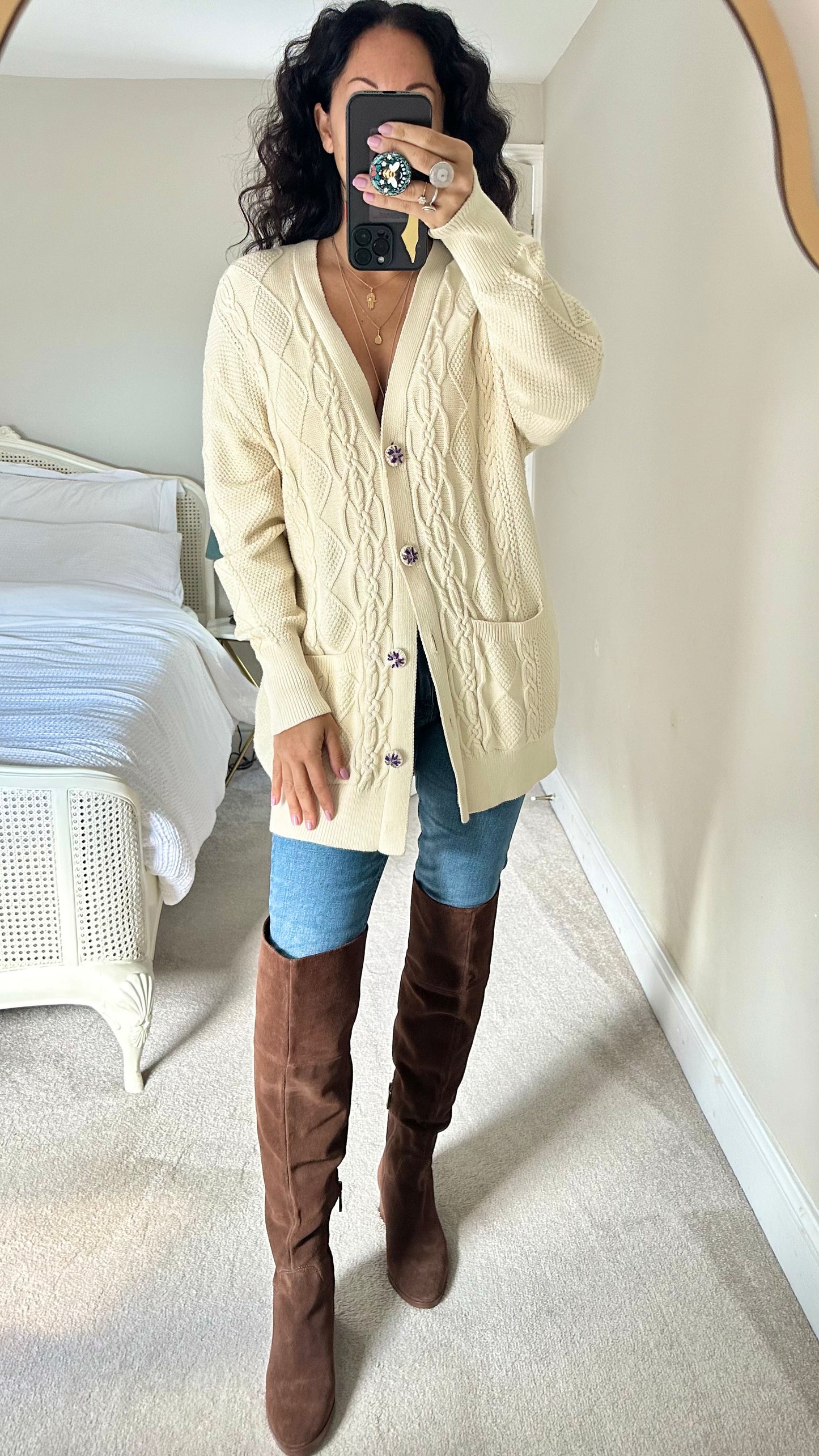 Zara cream cable knit longline cardigan medium UK 10-12 vgc