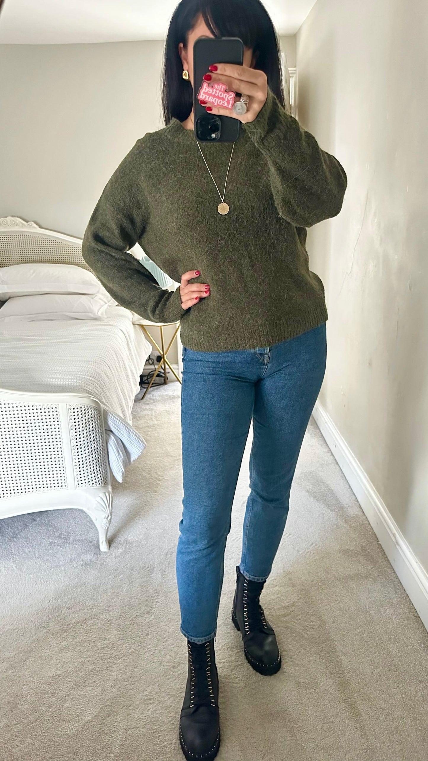 Ichi olive khaki green alpaca wool blend knitted jumper large UK 12 vgc XMS25