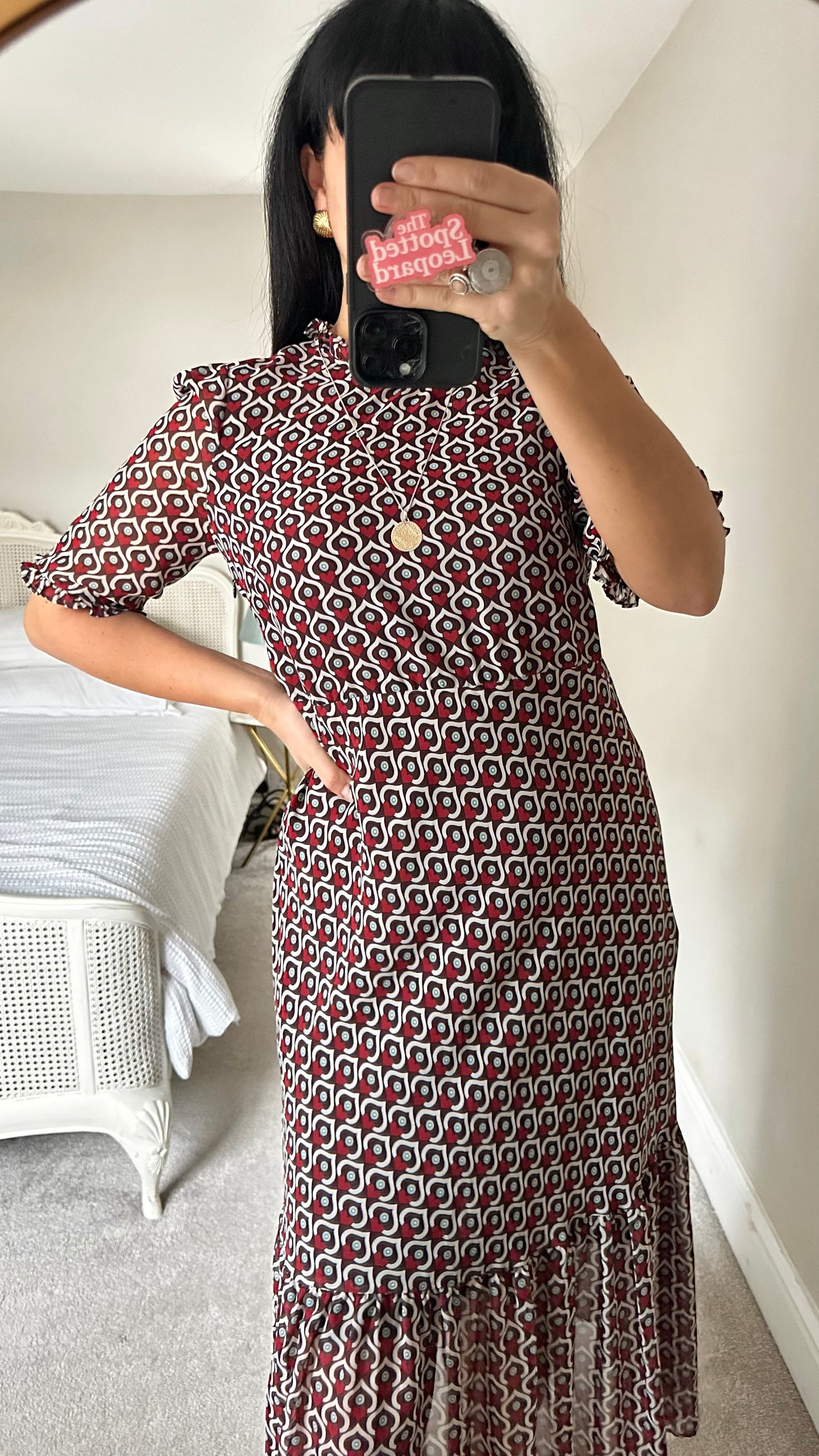 Zara red heart print midi valentines dress long medium UK 12