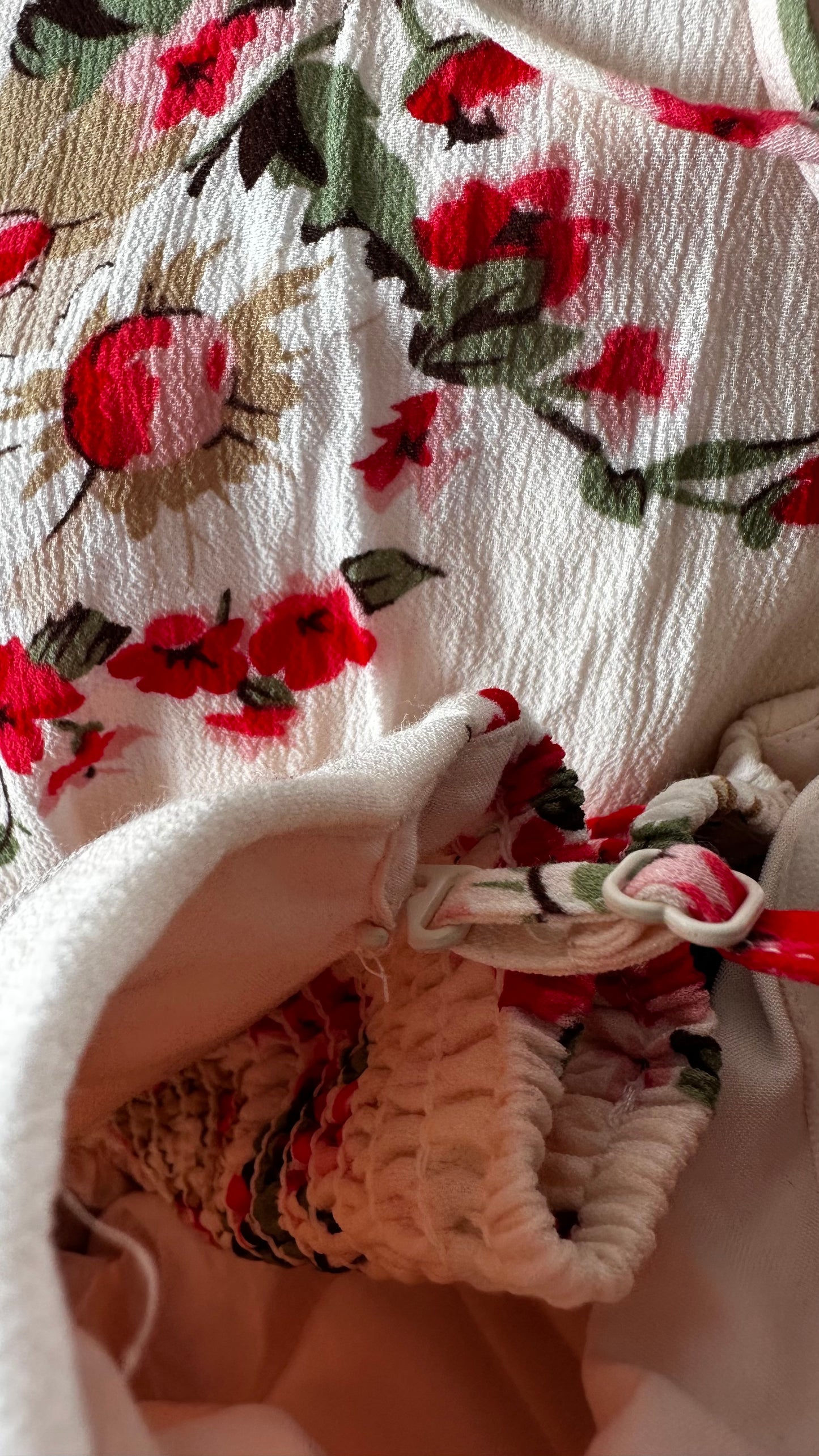 & other stories cream red floral holiday maxi long even dress medium UK 14 vgc