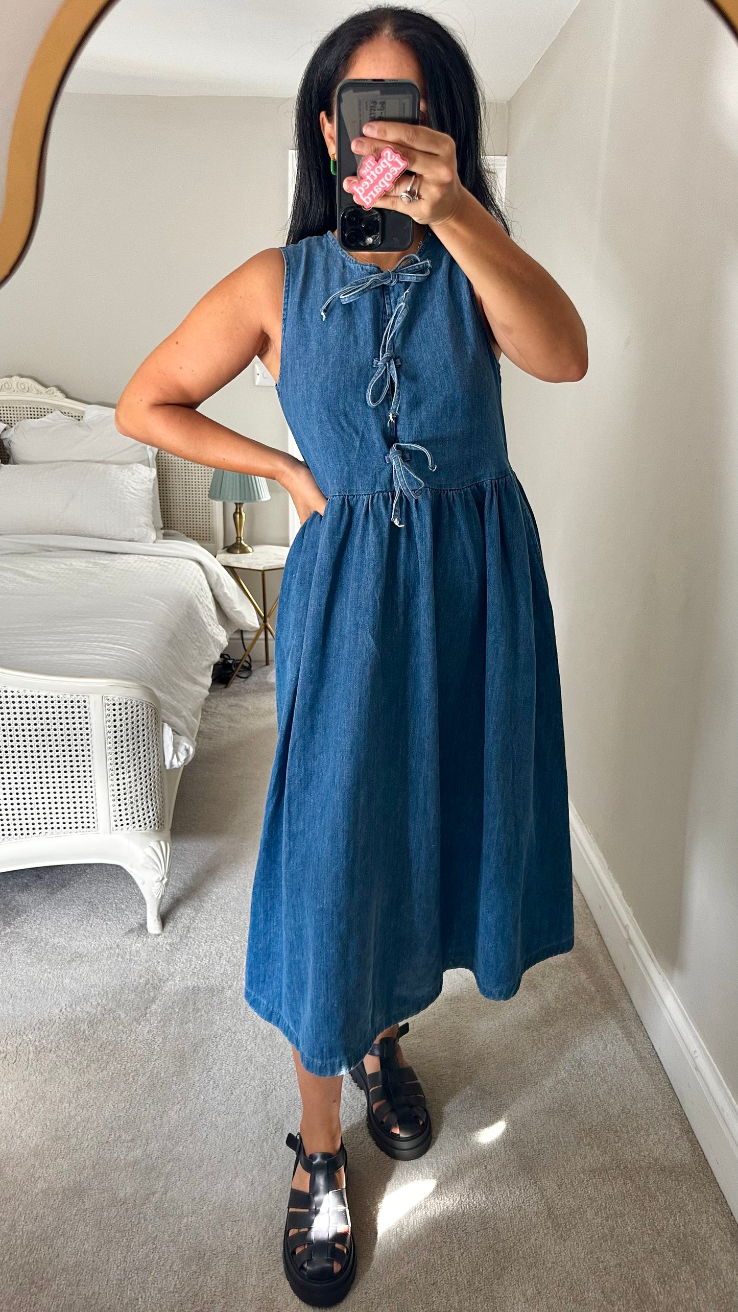 Nobody’s Child navy blue denim tie from midi long maxi dress medium UK 12 vgc