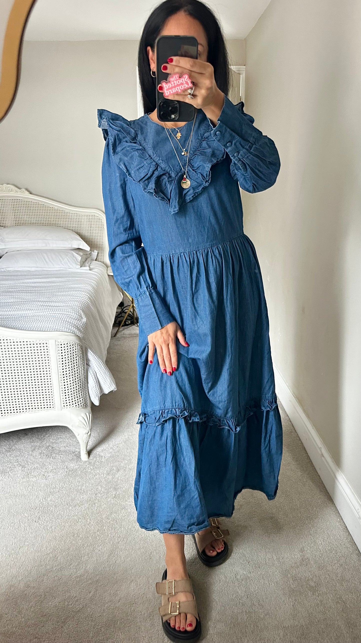 Selected Femme denim navy blue maxi long dress medium UK 12 vgc