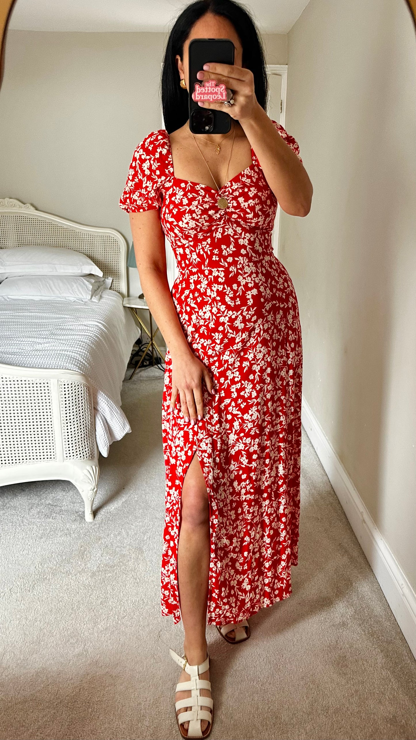 & other stories red white side split midi event dress extra small medium UK 6 8 12-14 vgc