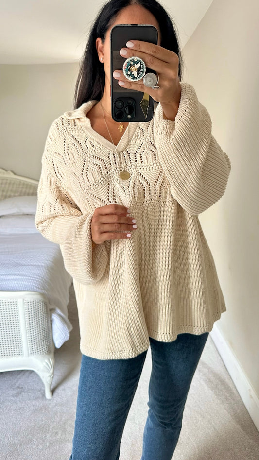 Nobody's child cream crochet knitted jumper extra large UK 16 vgc w25