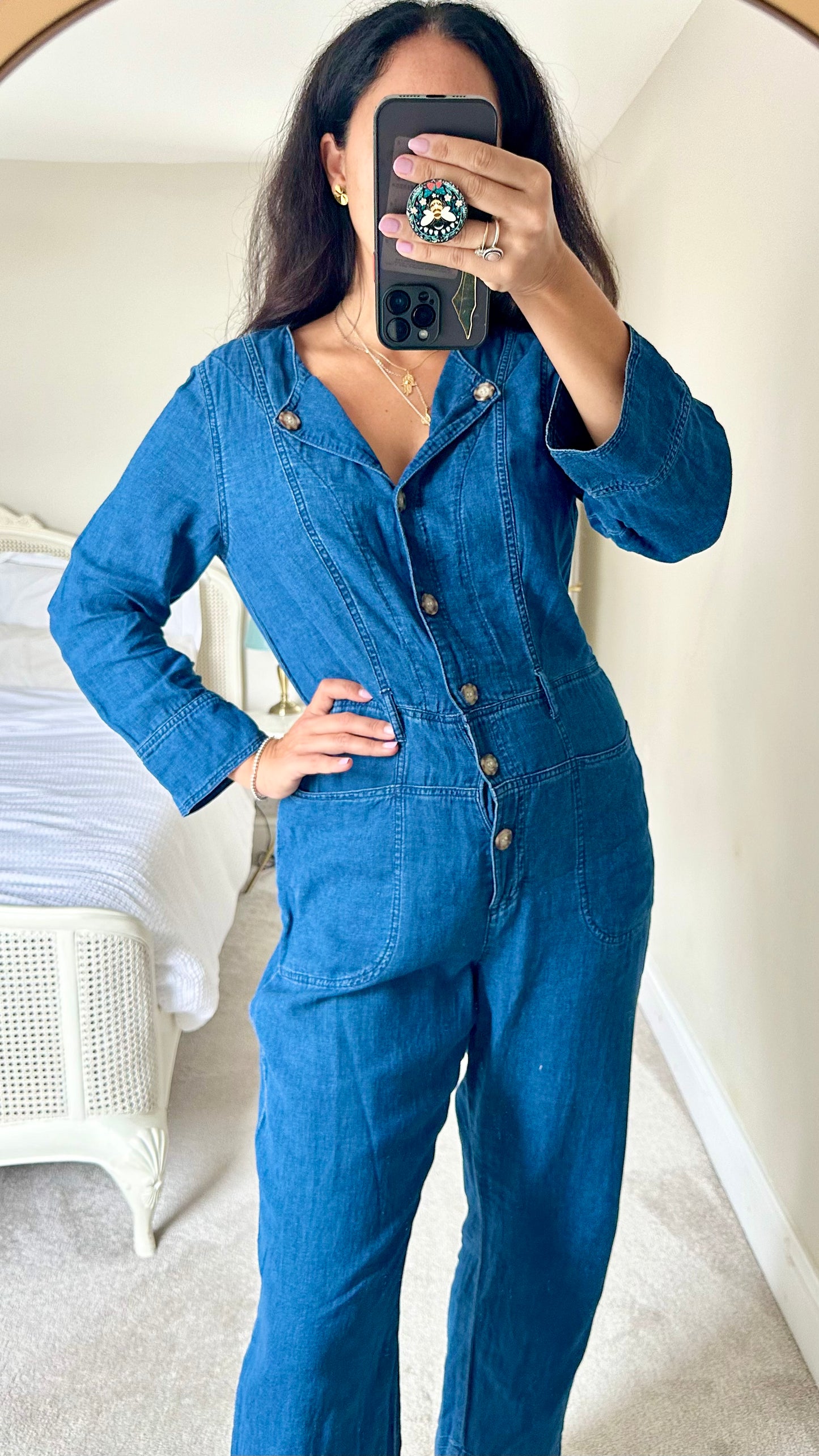 & other stories dark blue navy linen blend jumpsuit boilersuit medium UK 10-12 vgc