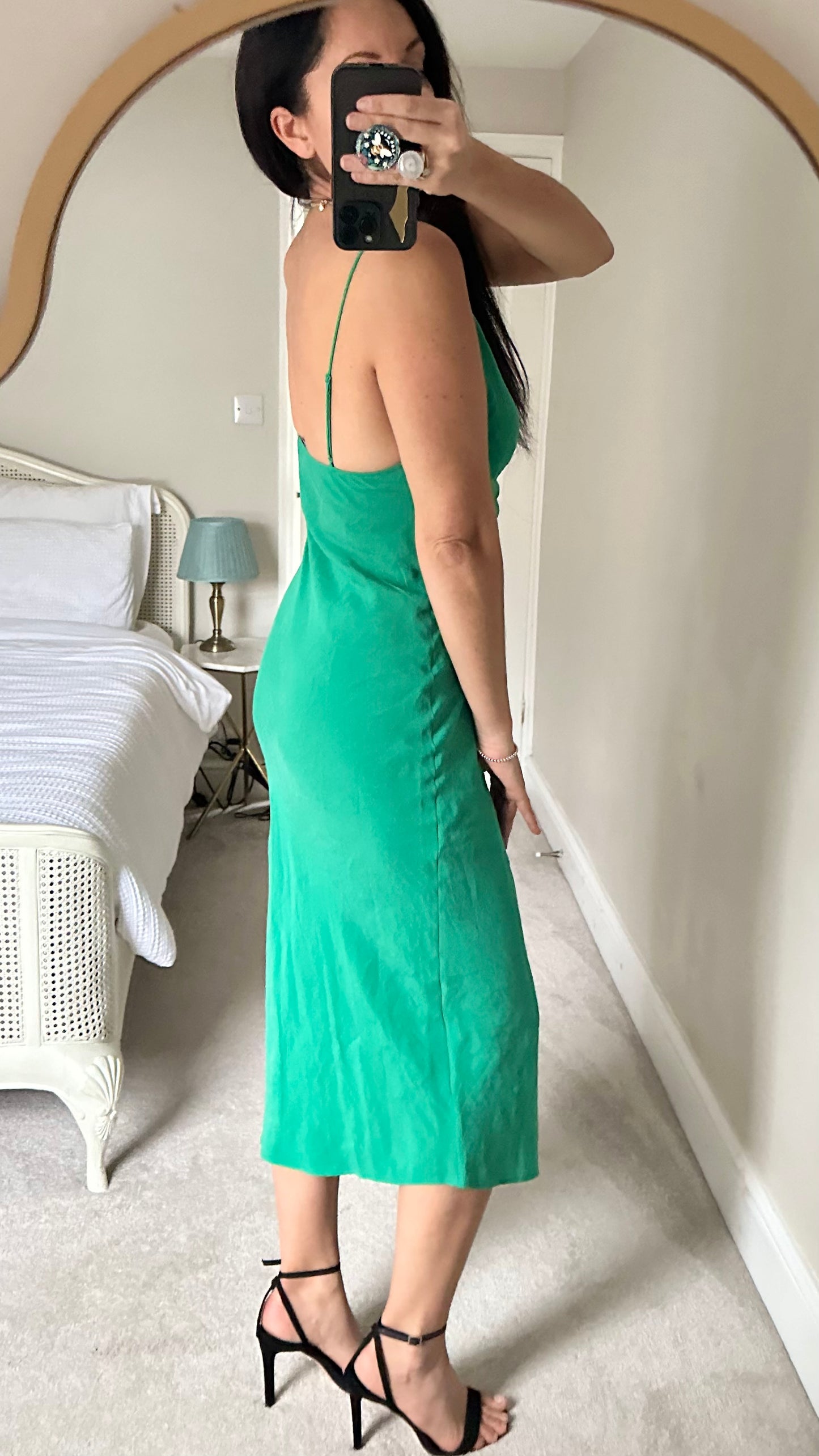 Zara bright green slip midi event dress small medium UK 8-10 vgc