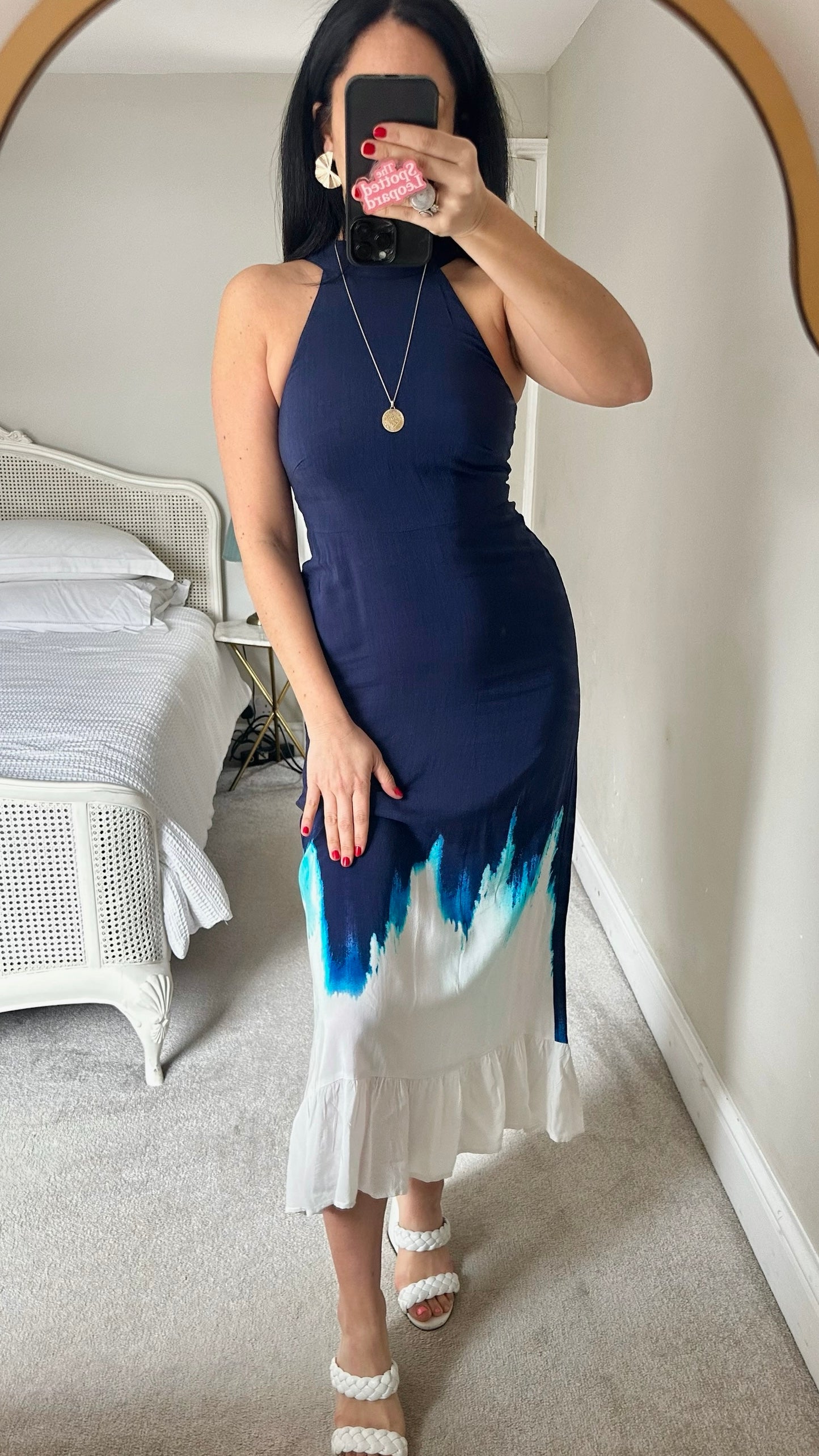 Mint velvet navy blue ombre tiered dye midi holiday dress small UK 8 vgc