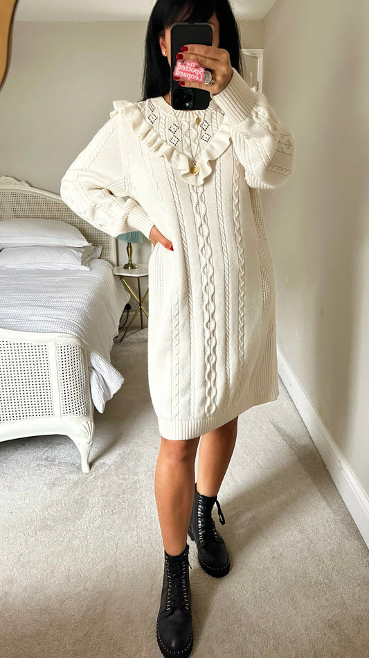& other stories cream cable knit jumper dress large UK 12 vgc