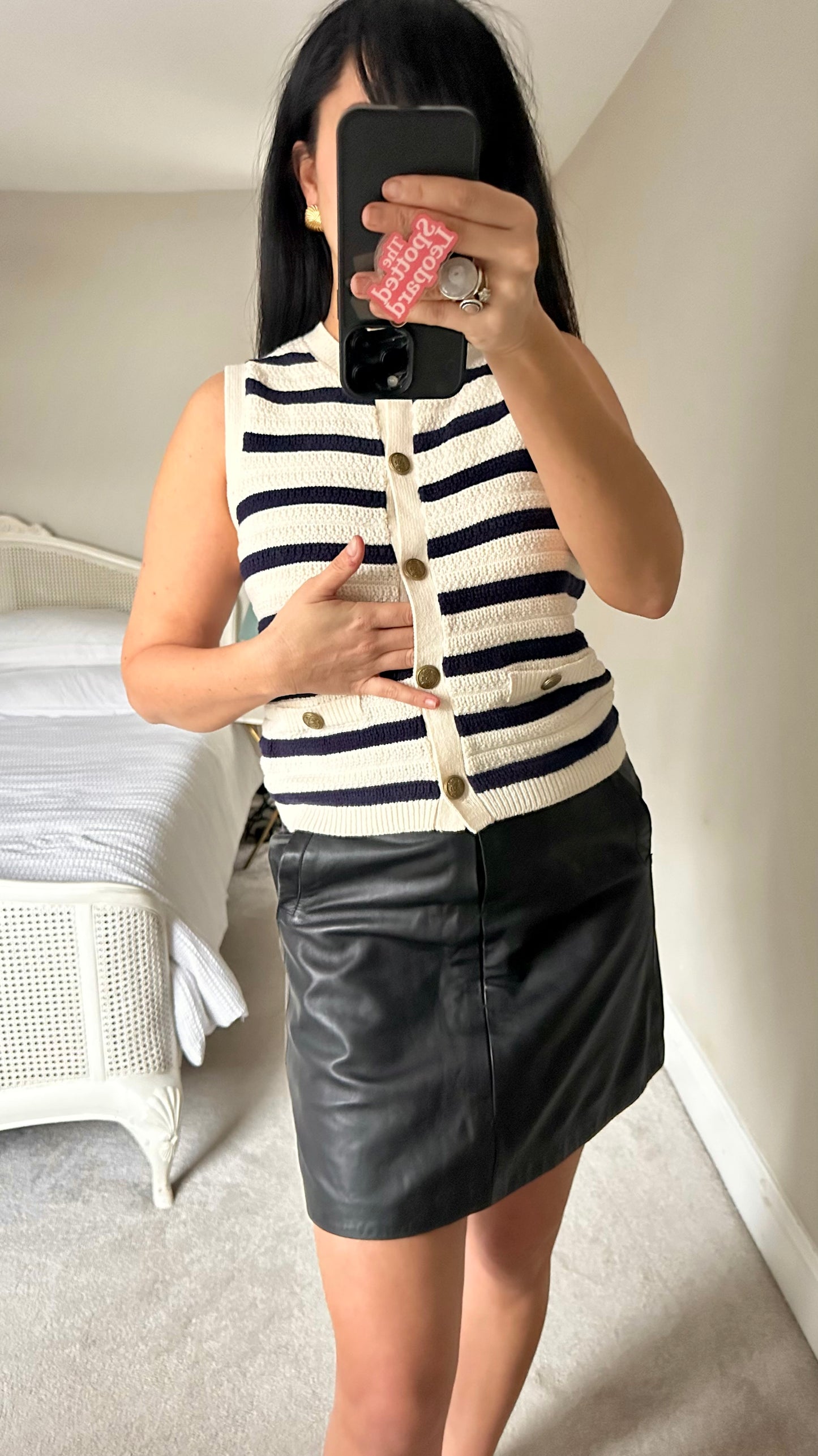New Look black cream stripe knitted vest waistcoat medium UK 12 vgc